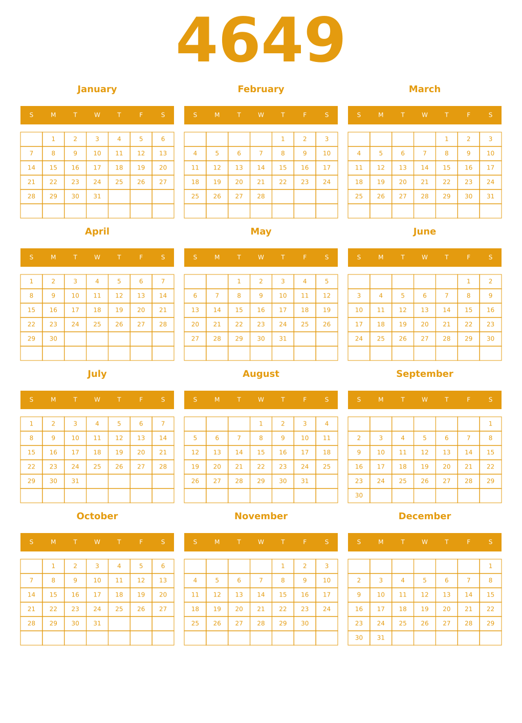 Printable 4649 Year Calendars gamboge