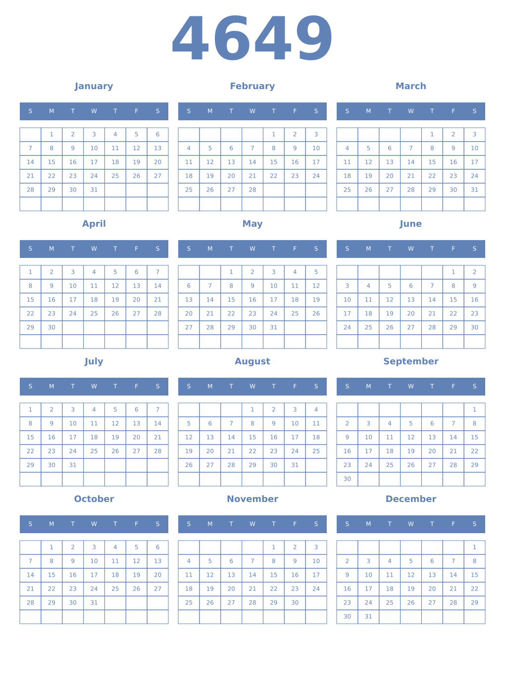 Printable 4649 Year Calendars glaucous