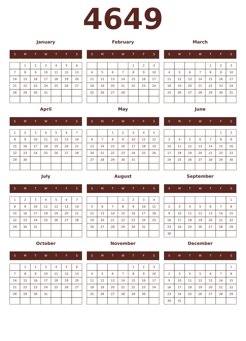Printable 4649 Year Calendars mortuum