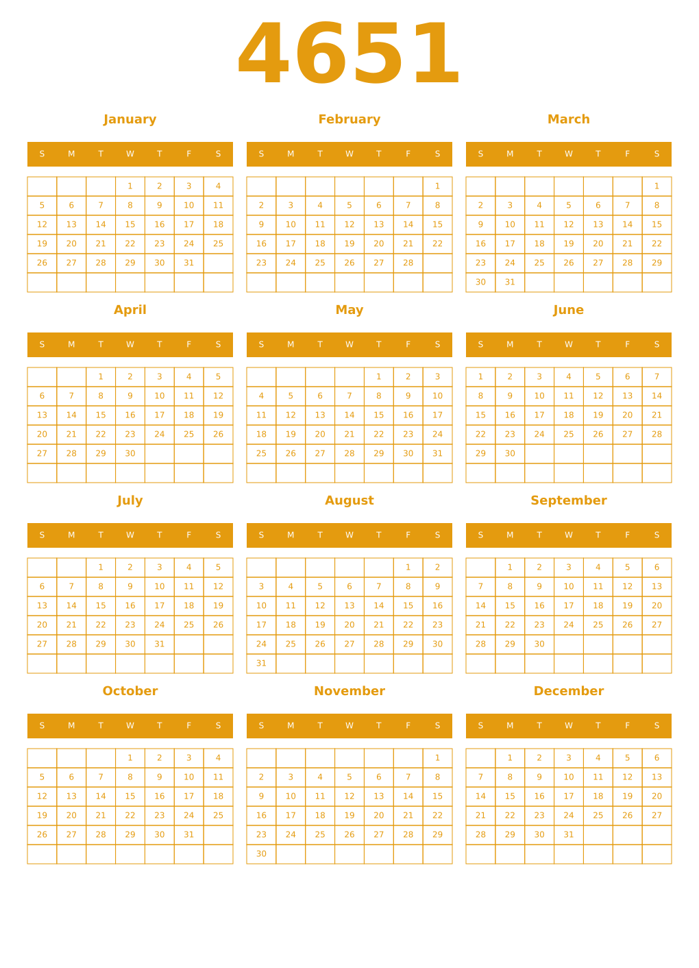 Printable 4651 Year Calendars gamboge