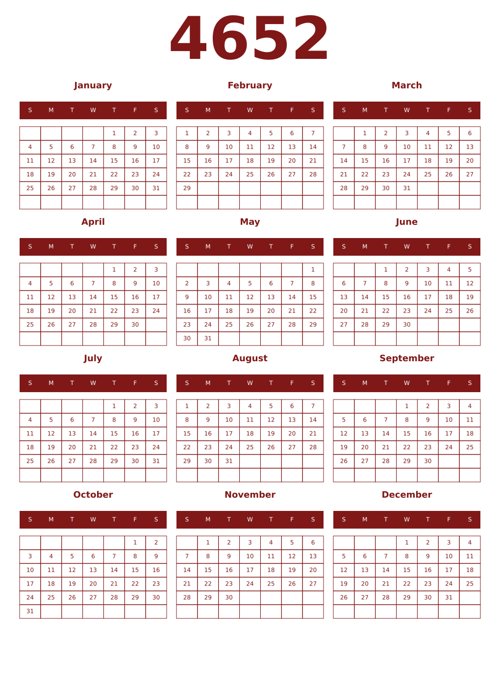 Printable 4652 Year Calendars falu