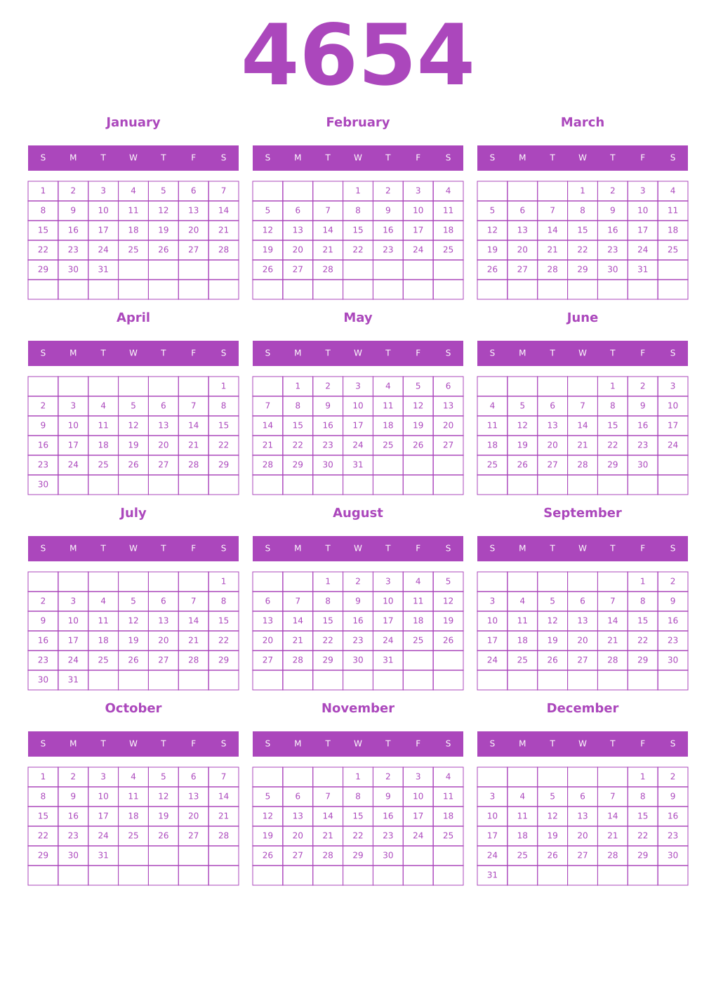 Printable 4654 Calendars