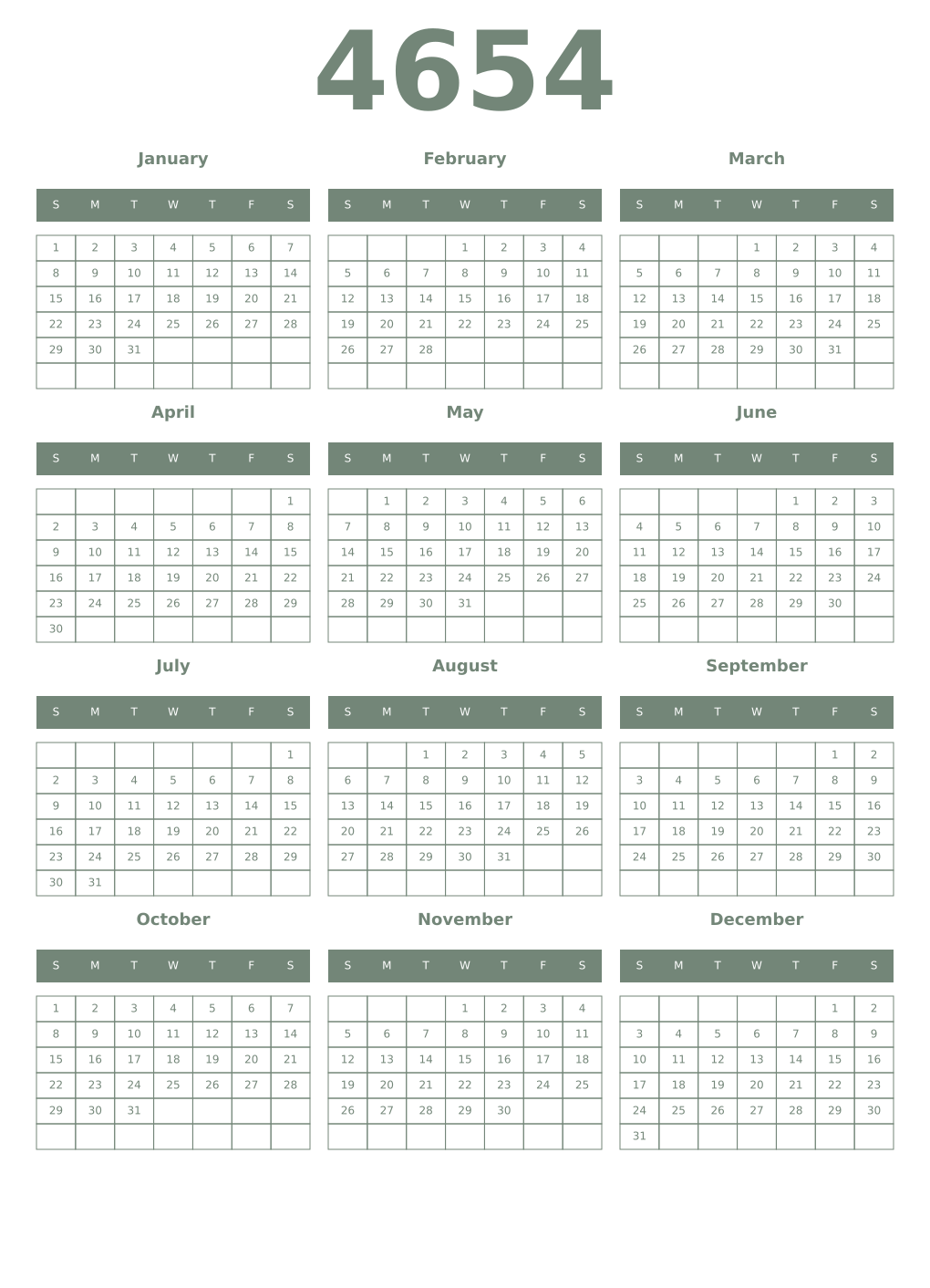 Printable 4654 Year Calendars xanadu