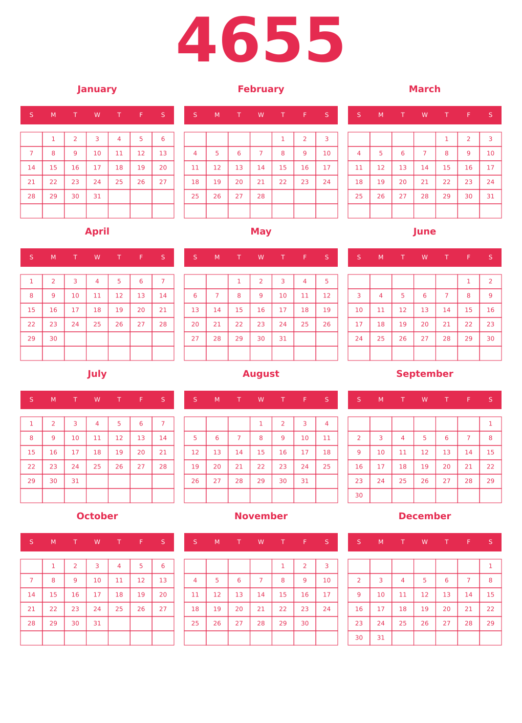 Printable 4655 Year Calendars amaranth