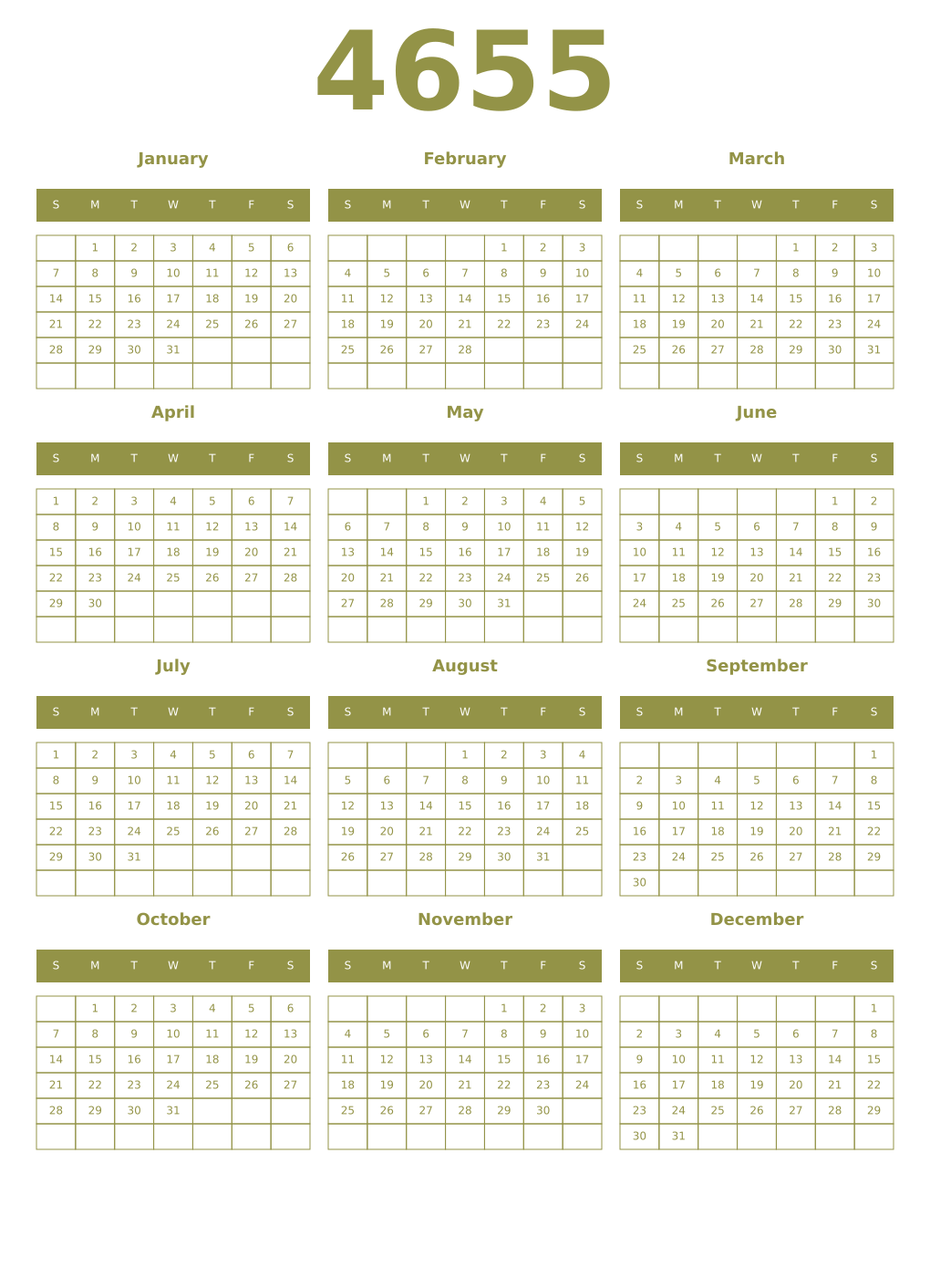 Printable 4655 Year Calendars eburnean