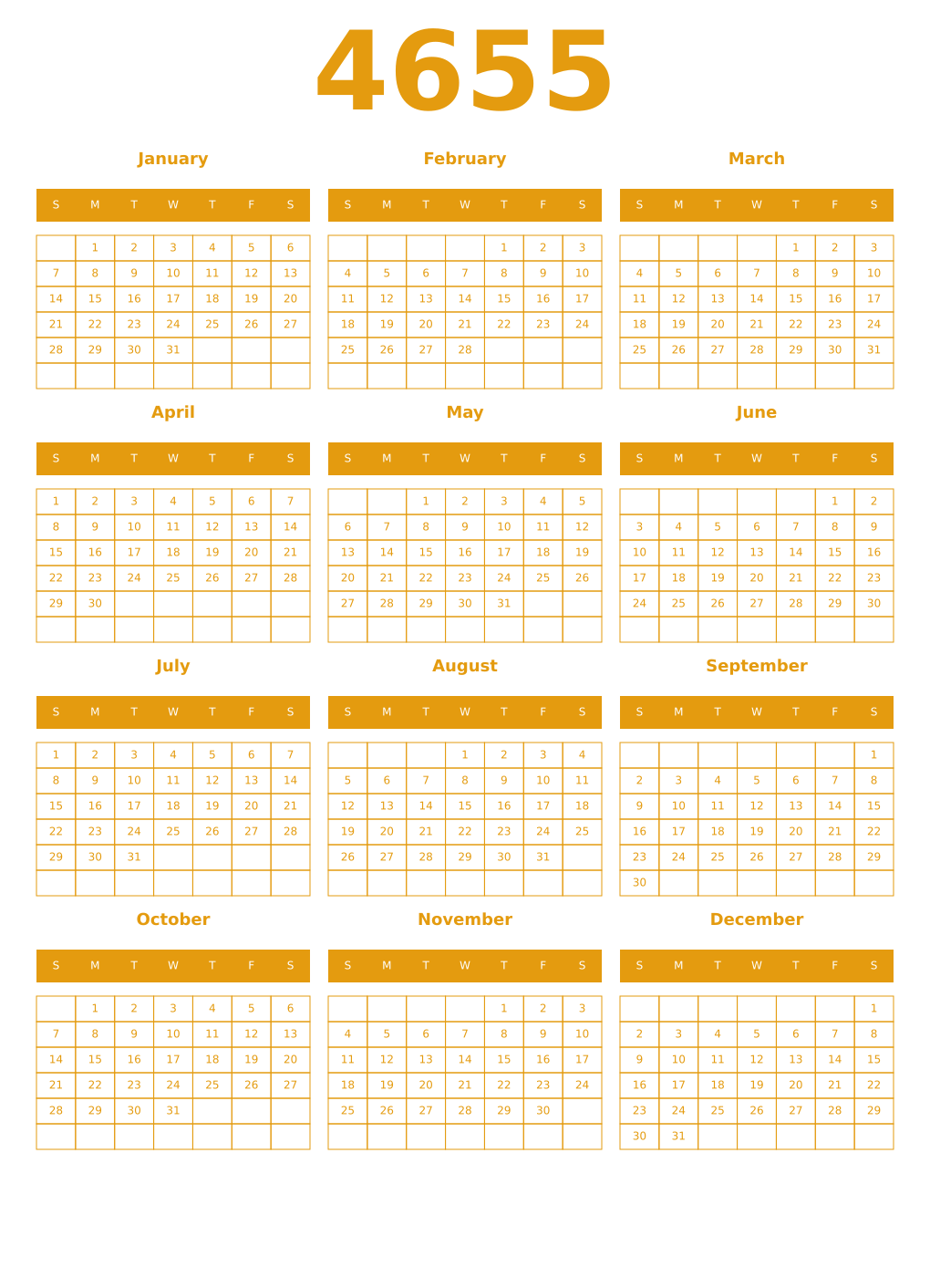 Printable 4655 Year Calendars gamboge