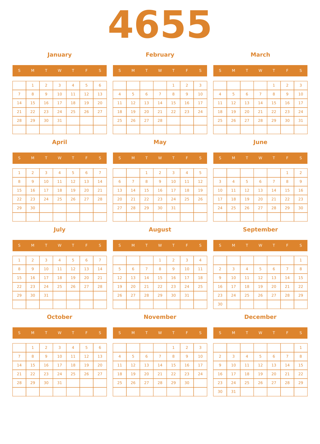Printable 4655 Year Calendars orange