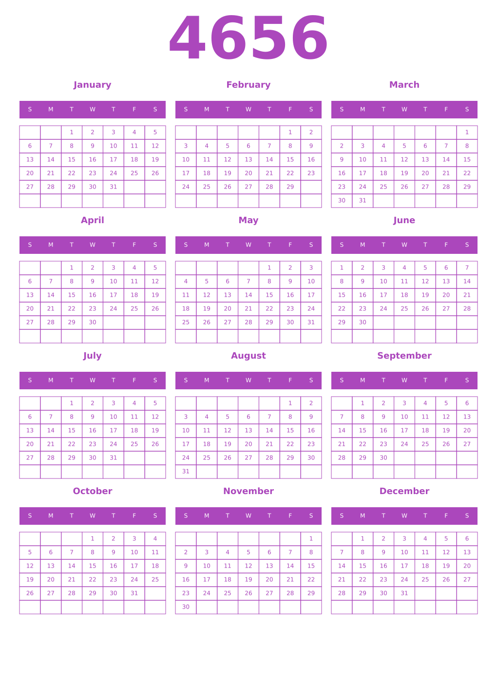 Printable 4656 Calendars