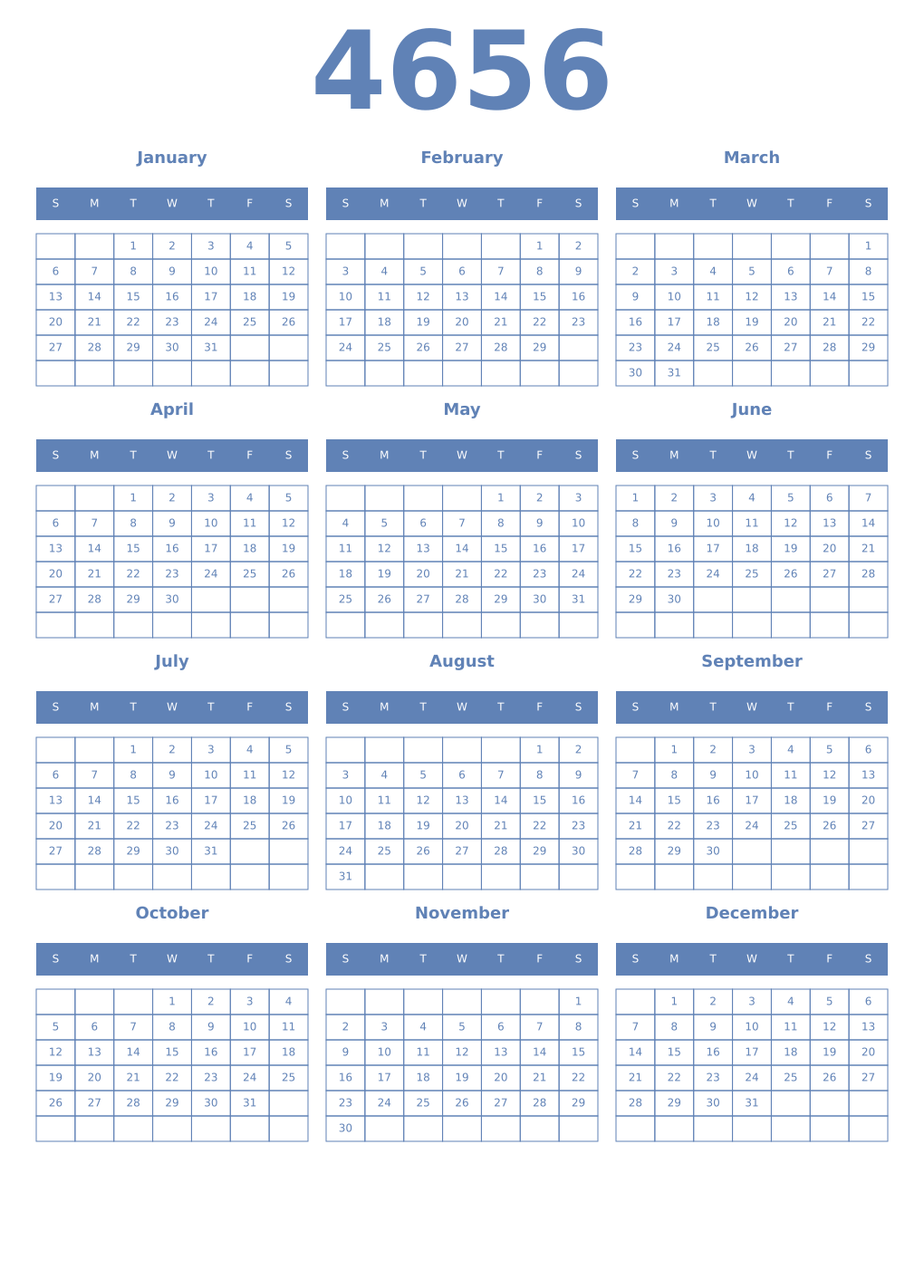 Printable 4656 Year Calendars glaucous