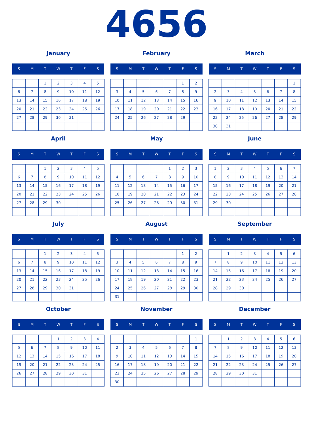 Printable 4656 Year Calendars smalt