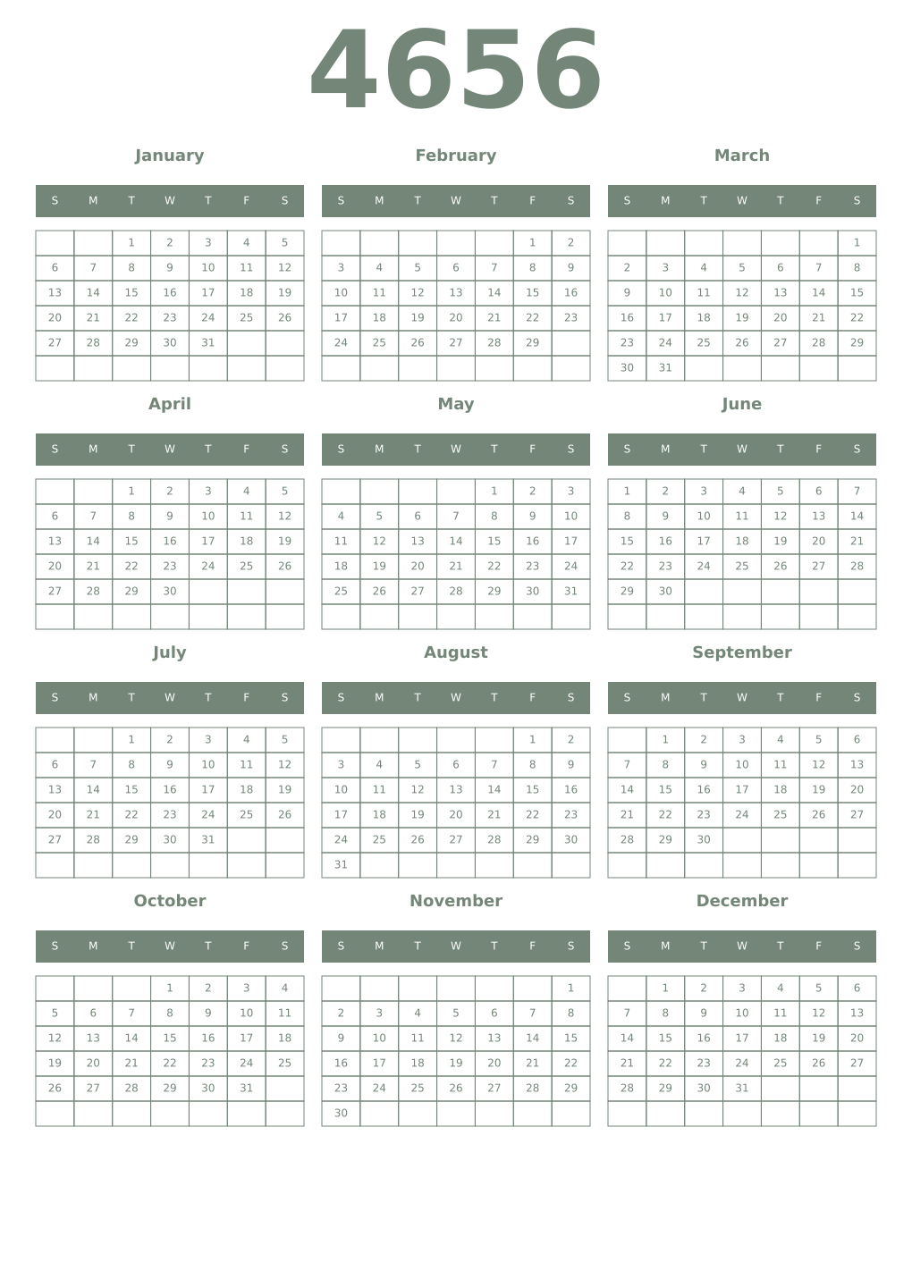 Printable 4656 Year Calendars xanadu