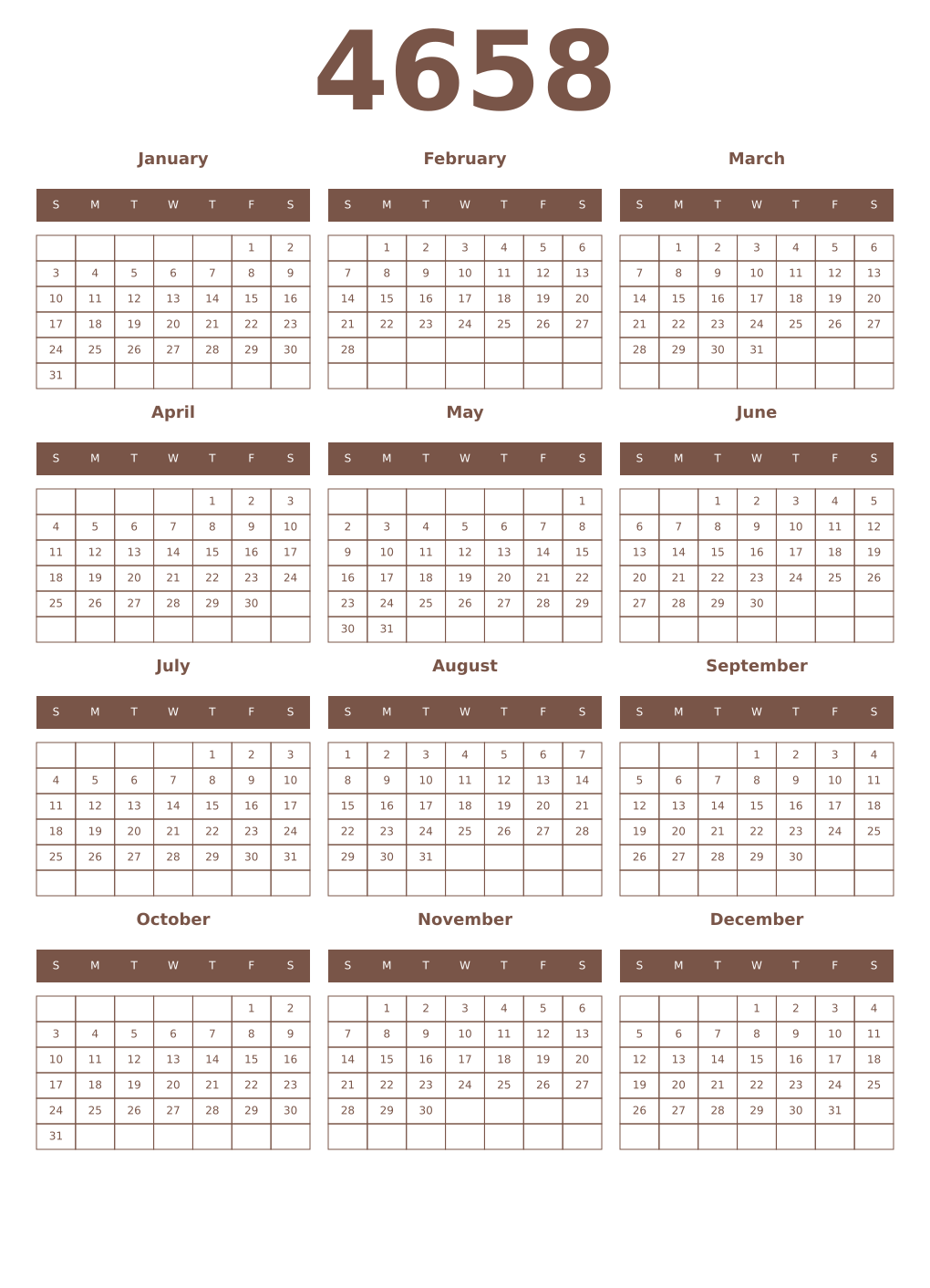 Printable 4658 Year Calendars coffe