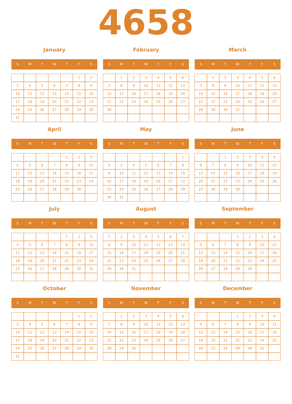 Printable 4658 Year Calendars orange