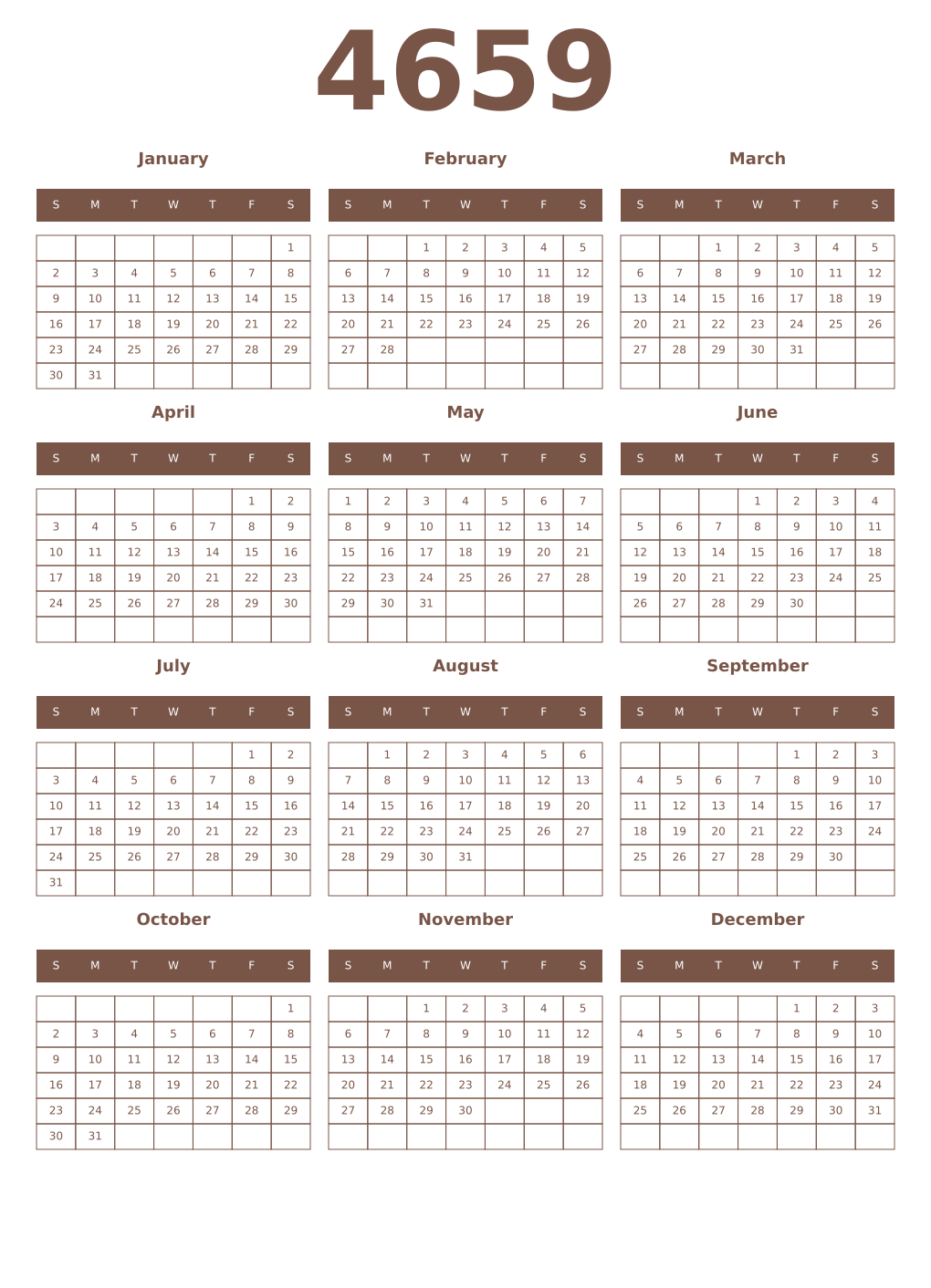 Printable 4659 Year Calendars coffe