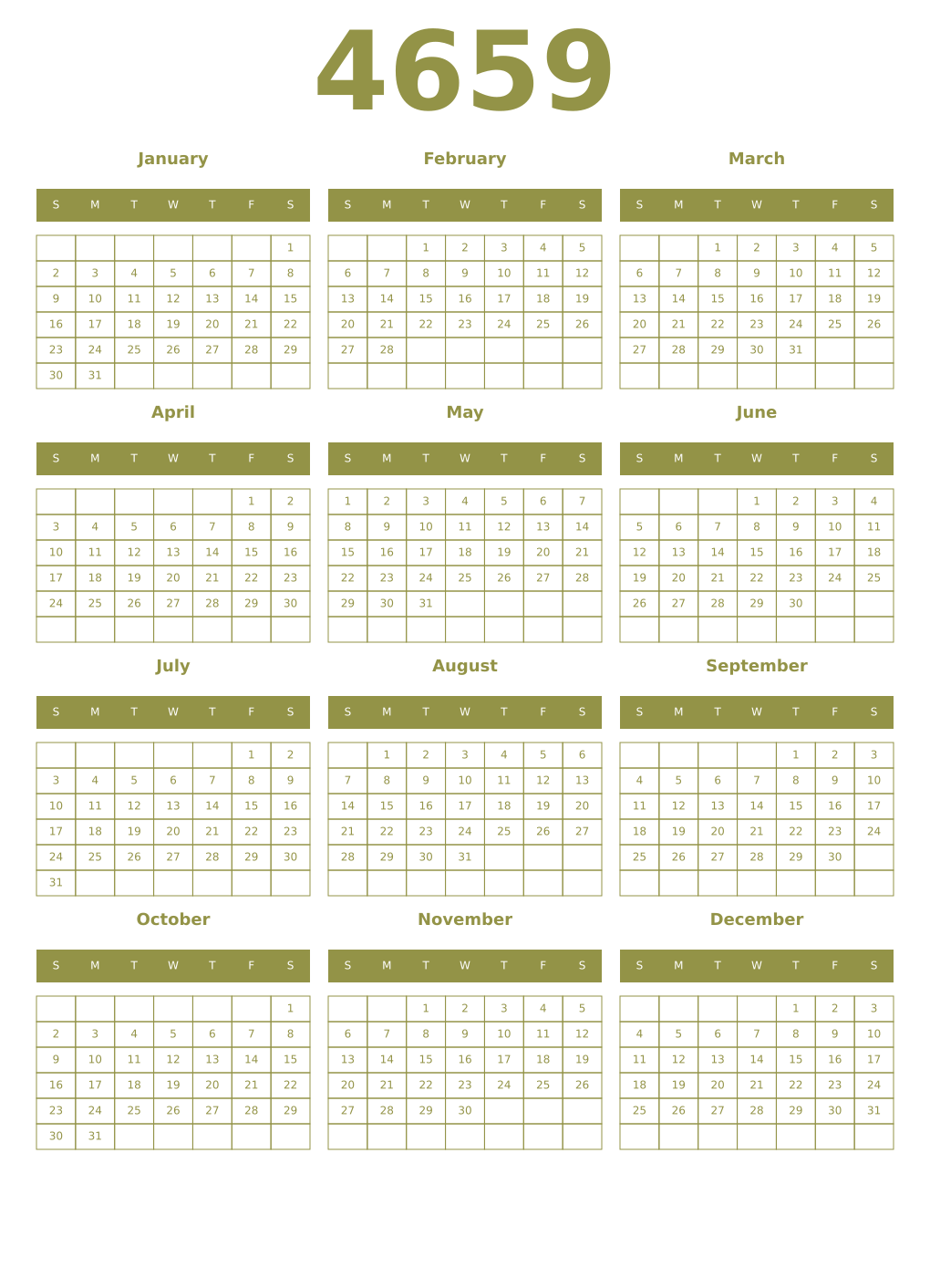 Printable 4659 Year Calendars eburnean