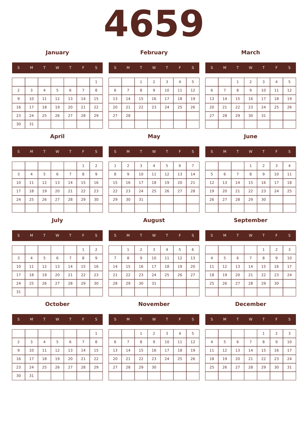 Printable 4659 Year Calendars mortuum