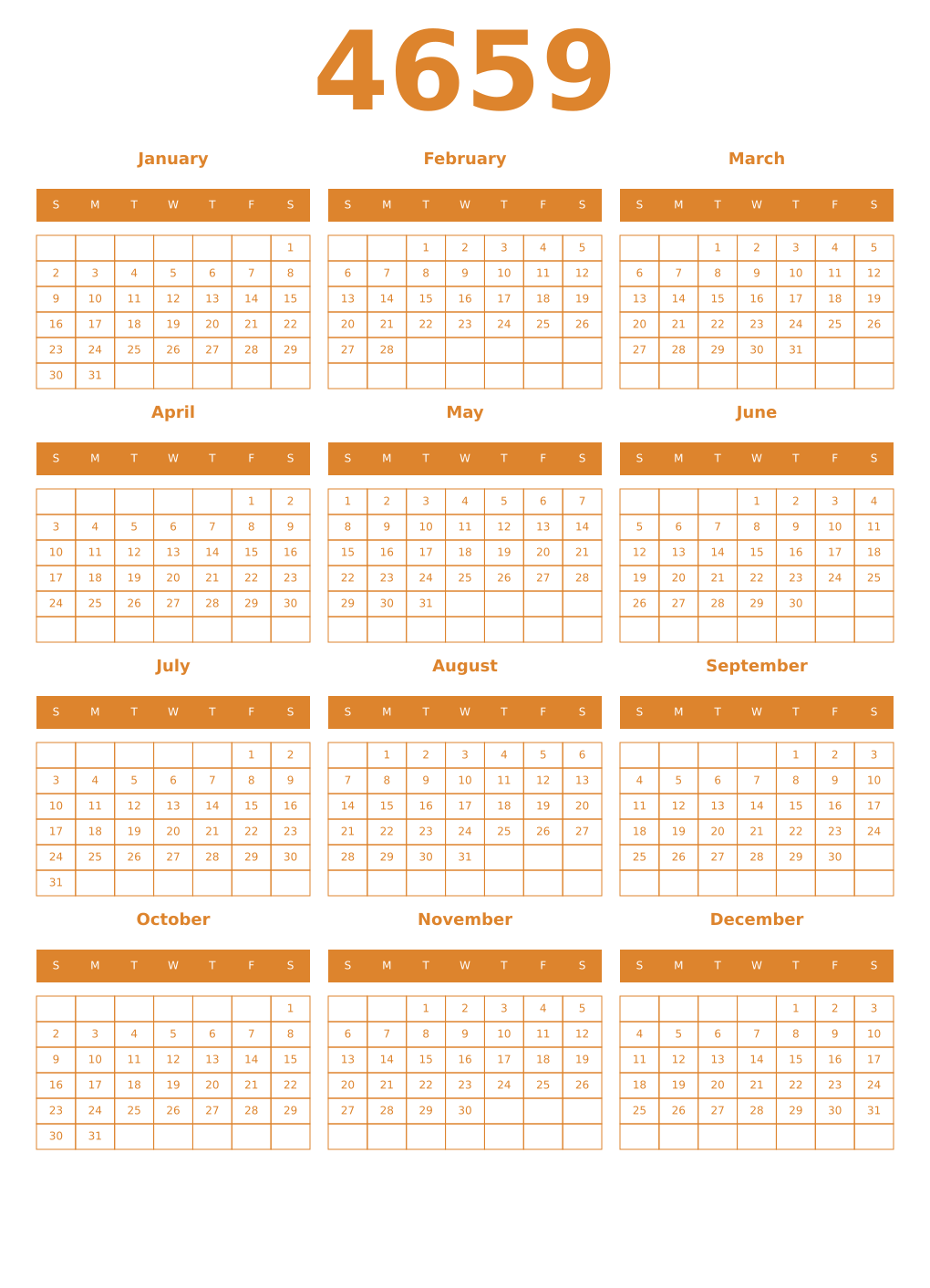Printable 4659 Year Calendars orange