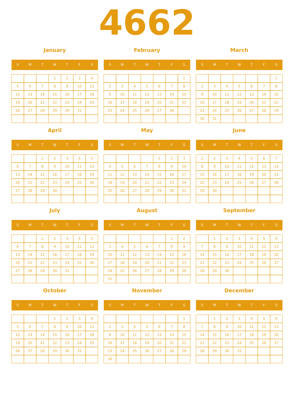 Printable 4662 Year Calendars gamboge