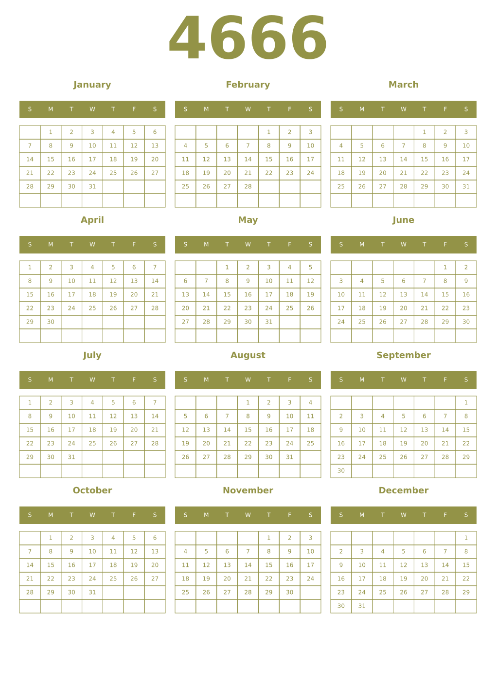 Printable 4666 Year Calendars eburnean