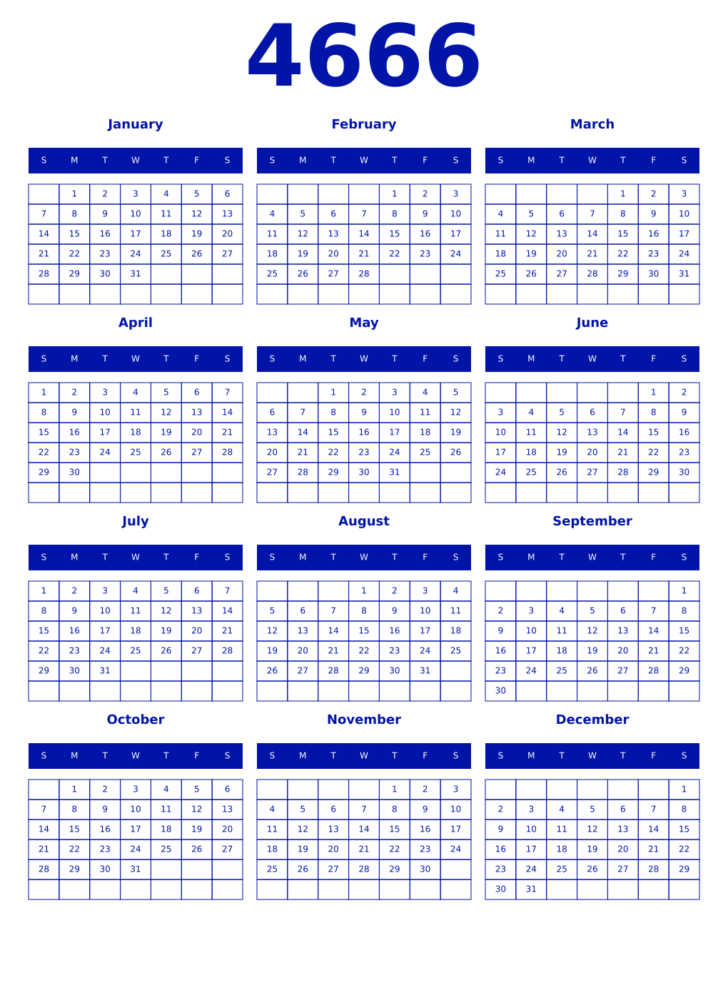 Printable 4666 Year Calendars zaffre