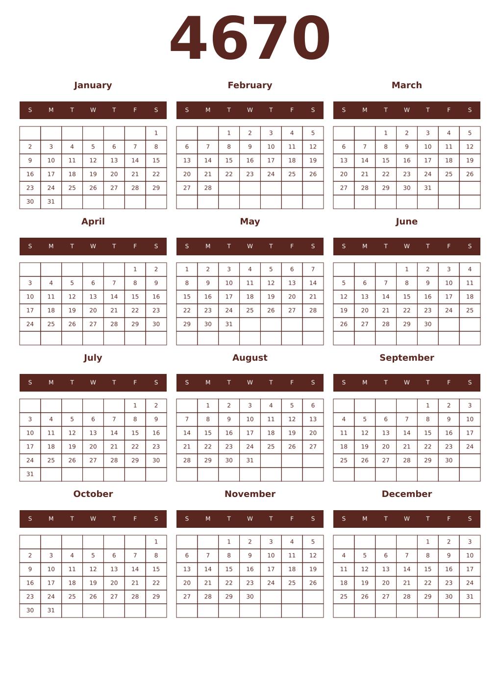 Printable 4670 Year Calendars mortuum