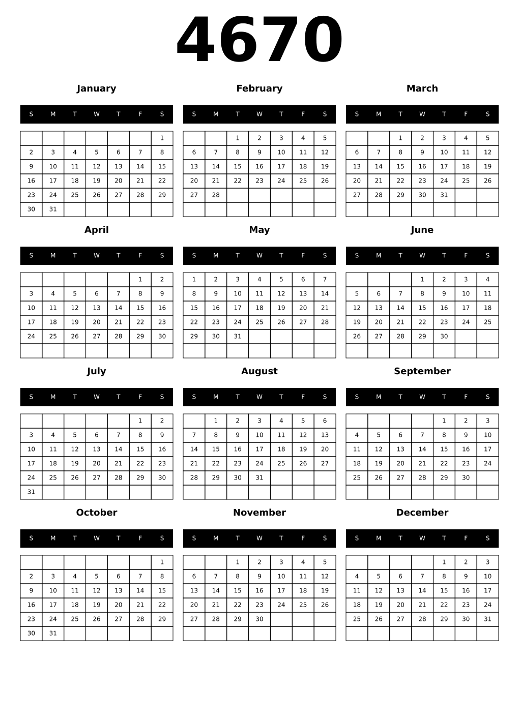 Printable 4670 Calendars