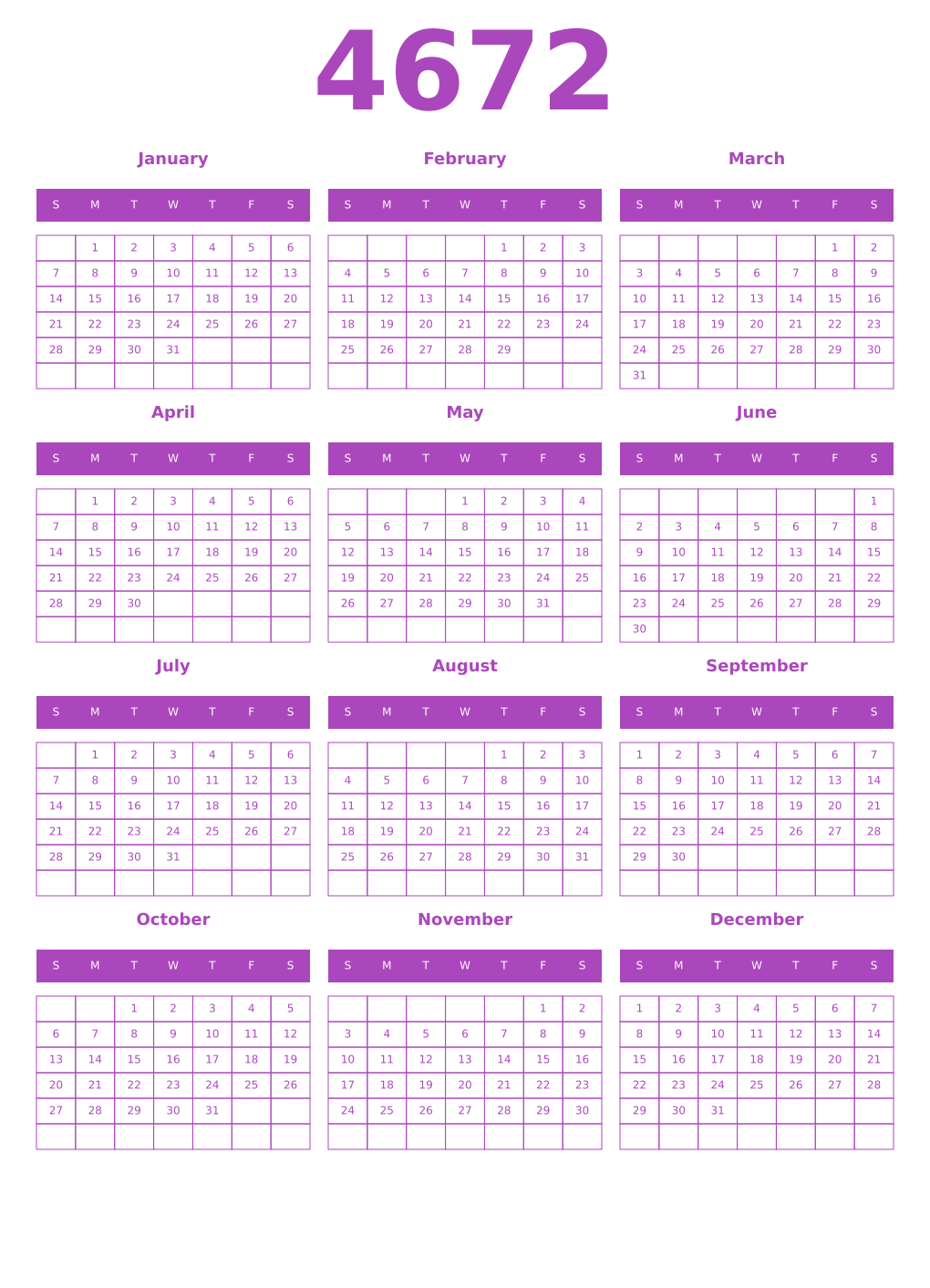 Printable 4672 Calendars