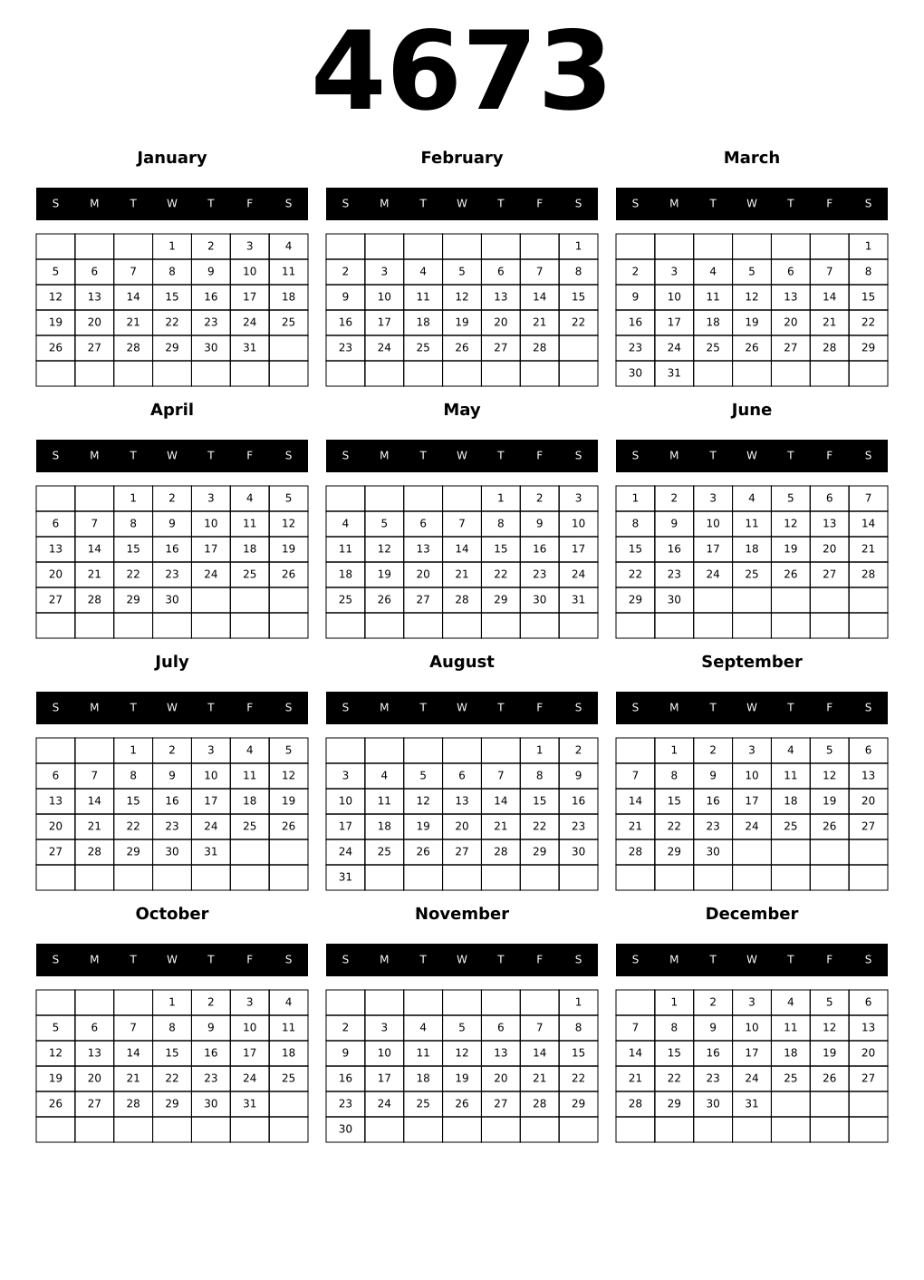 Printable 4673 Calendars