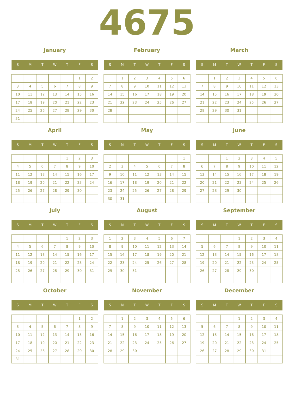 Printable 4675 Year Calendars eburnean