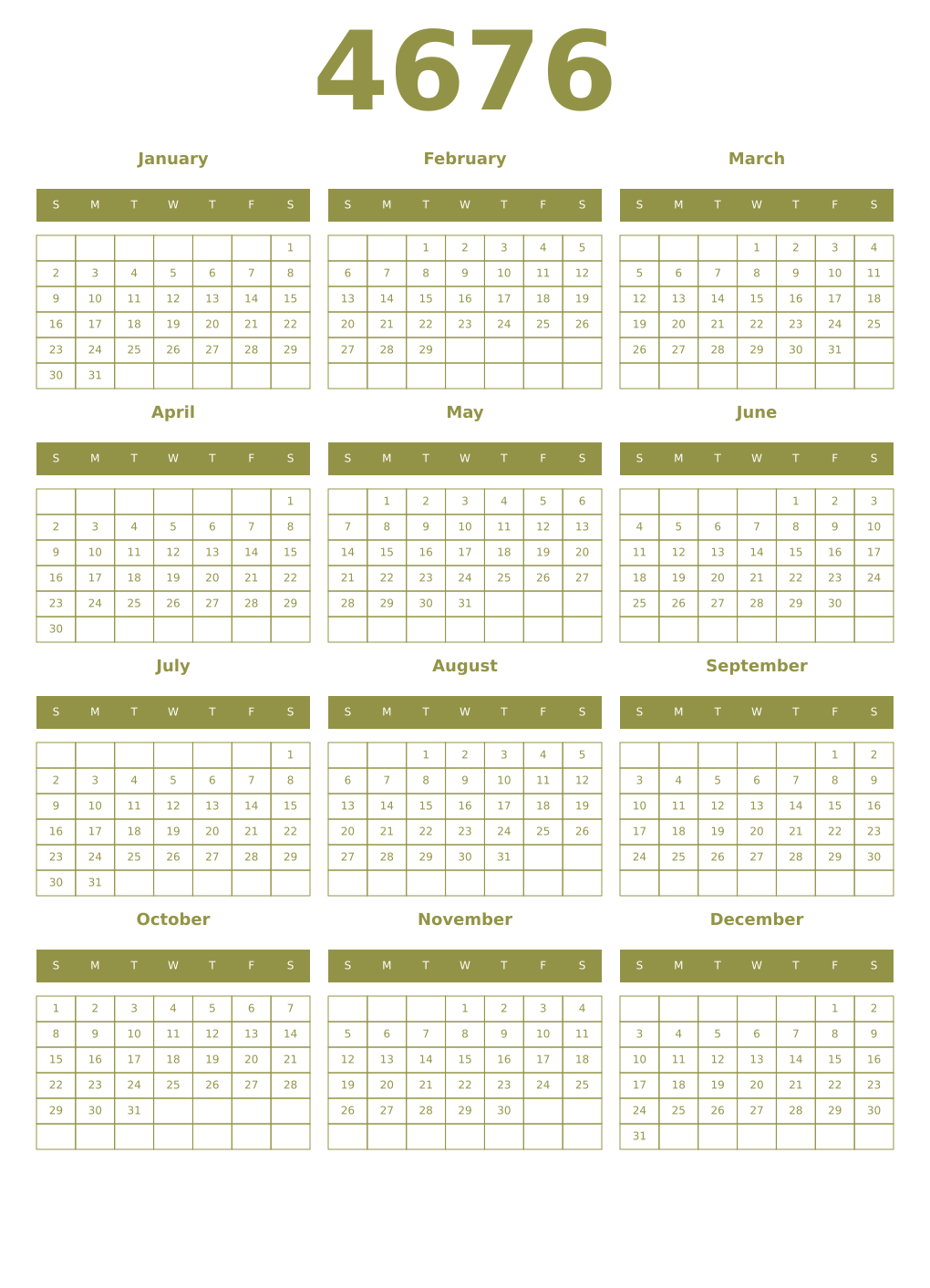 Printable 4676 Year Calendars eburnean