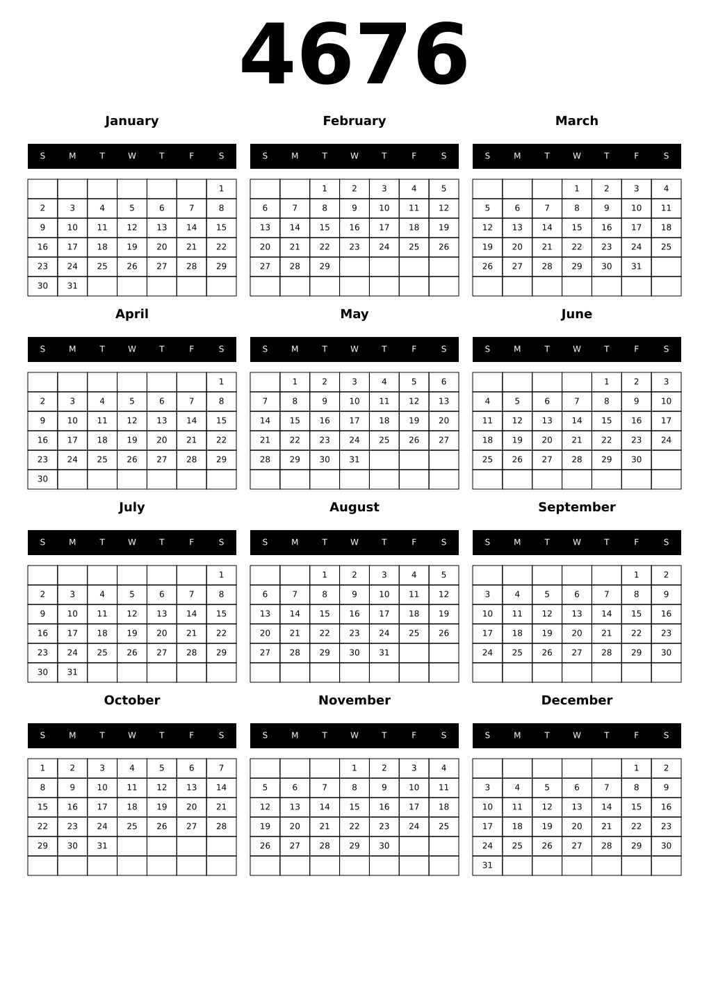 Printable 4676 Calendars