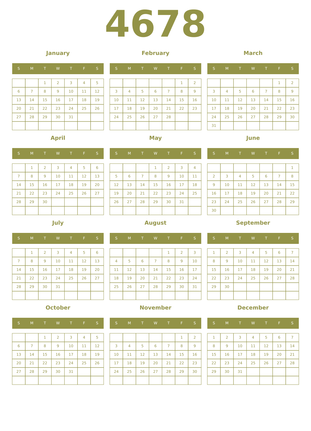 Printable 4678 Year Calendars eburnean