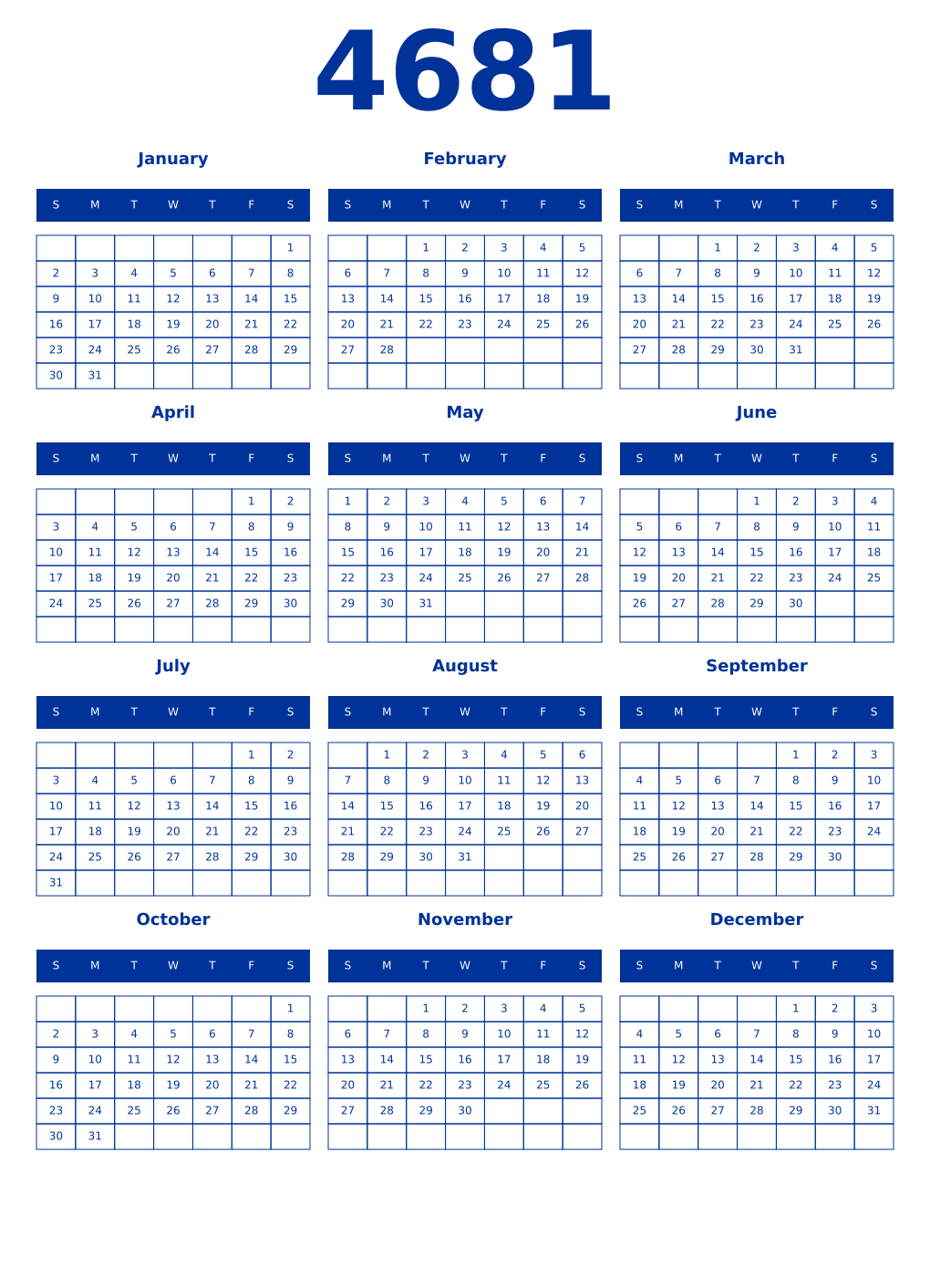 Printable 4681 Year Calendars smalt