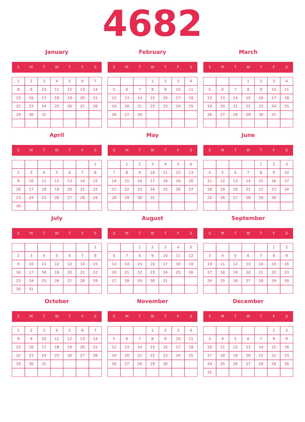 Printable 4682 Year Calendars amaranth