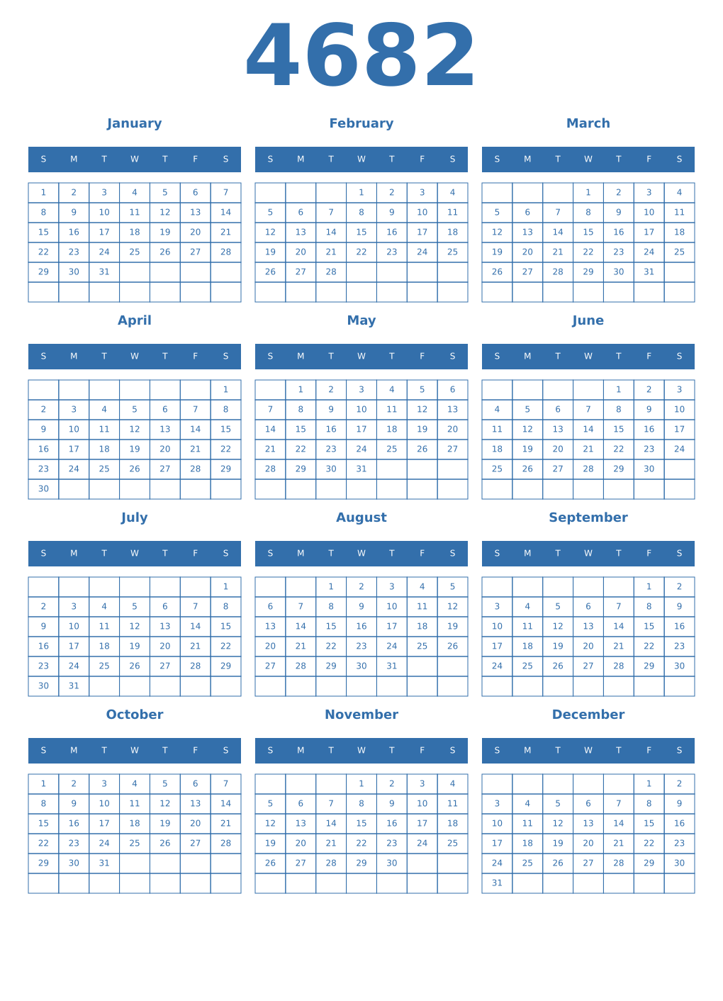 Printable 4682 Year Calendars blue