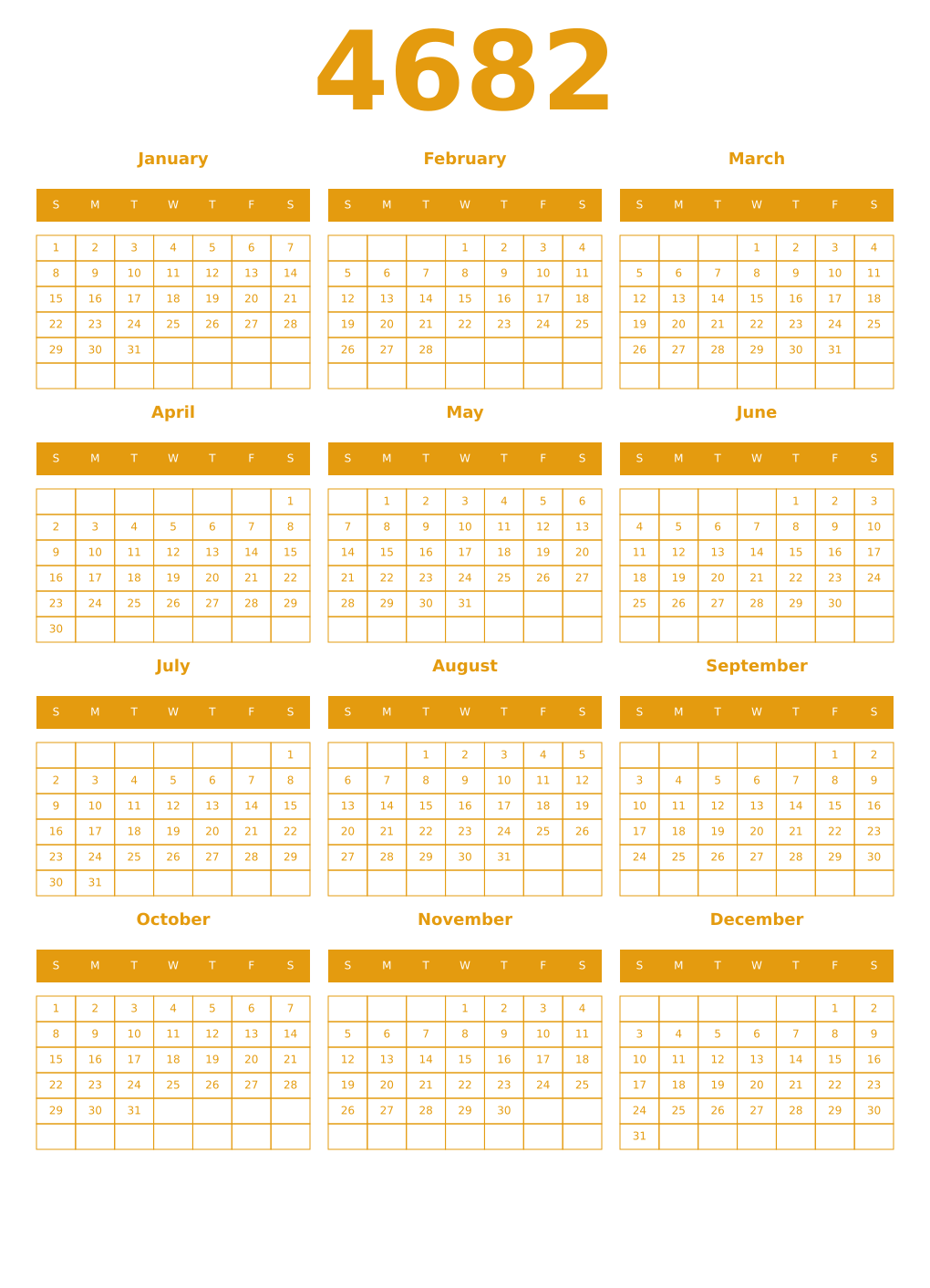 Printable 4682 Year Calendars gamboge