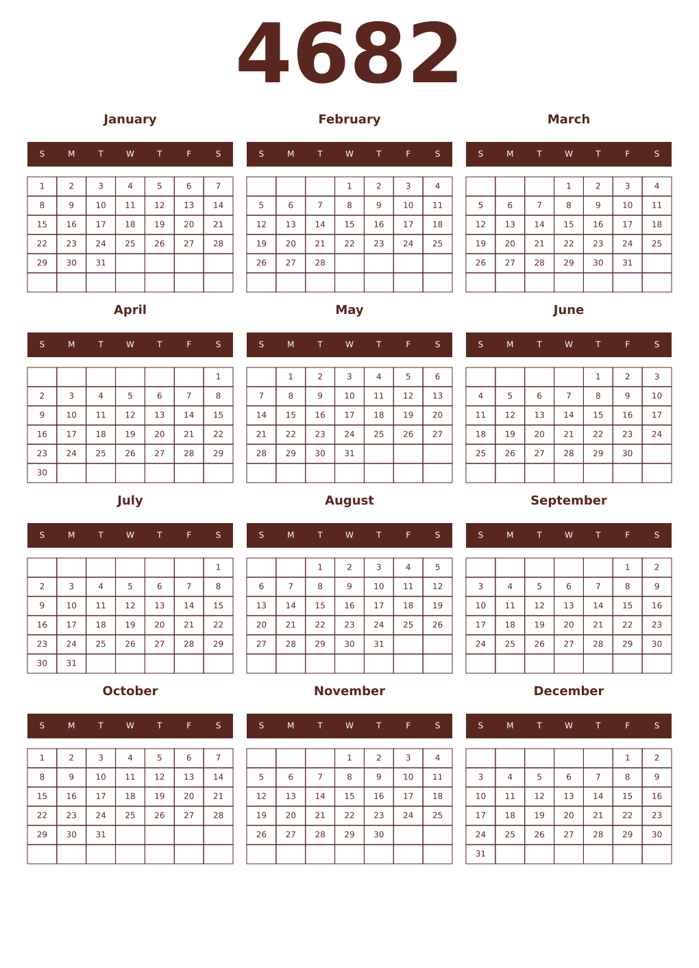 Printable 4682 Year Calendars mortuum