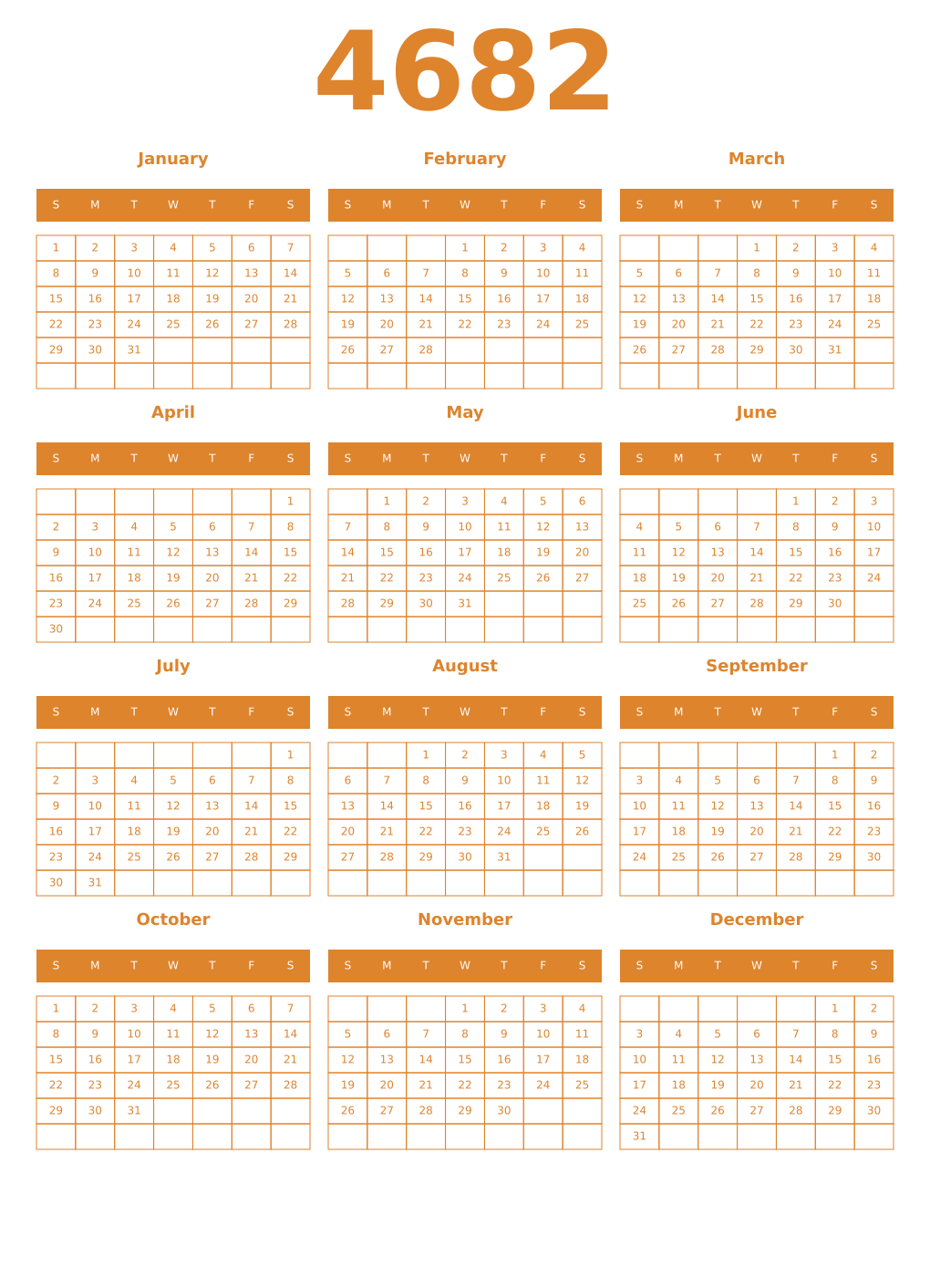 Printable 4682 Year Calendars orange