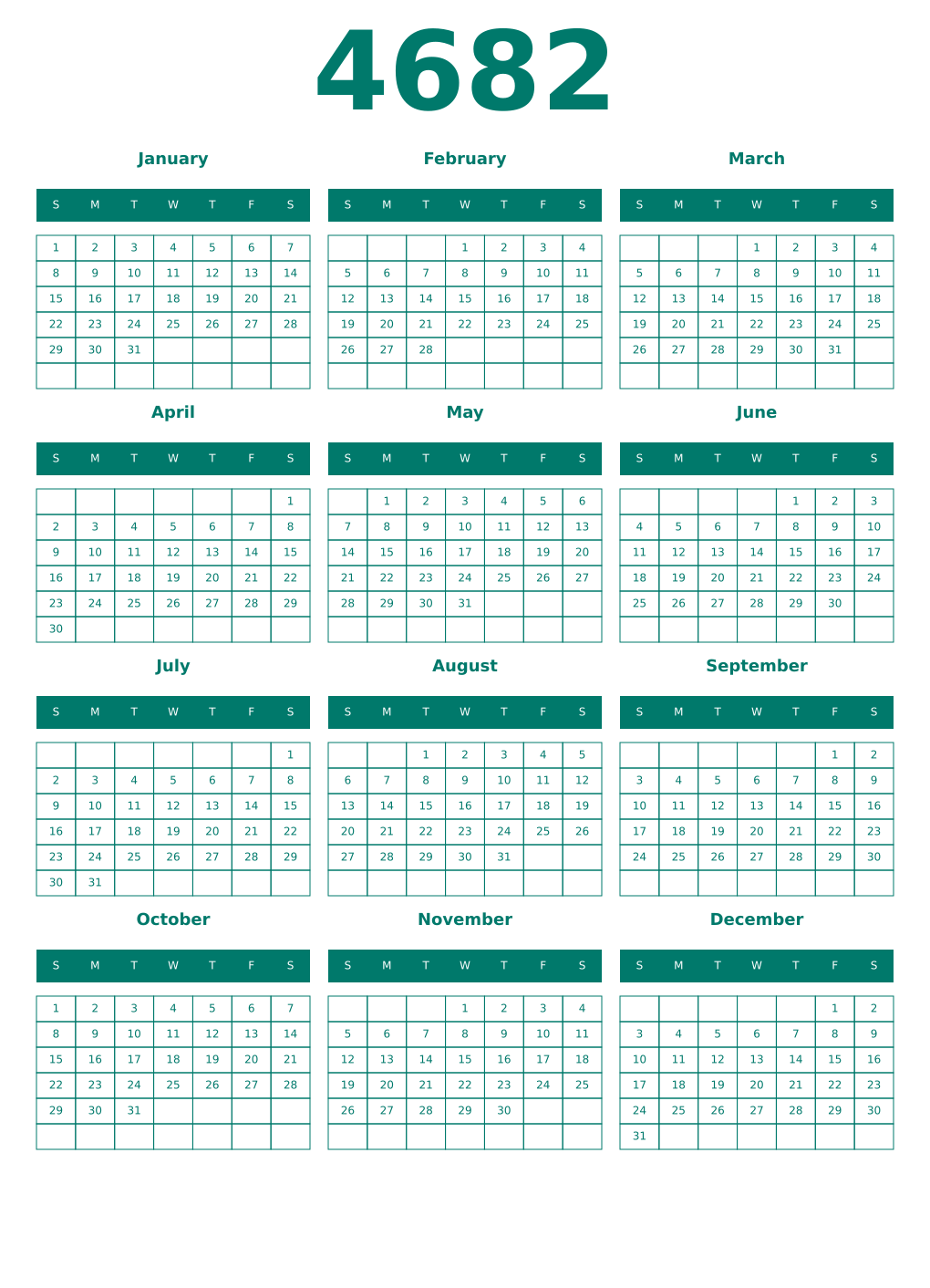Printable 4682 Year Calendars pastel