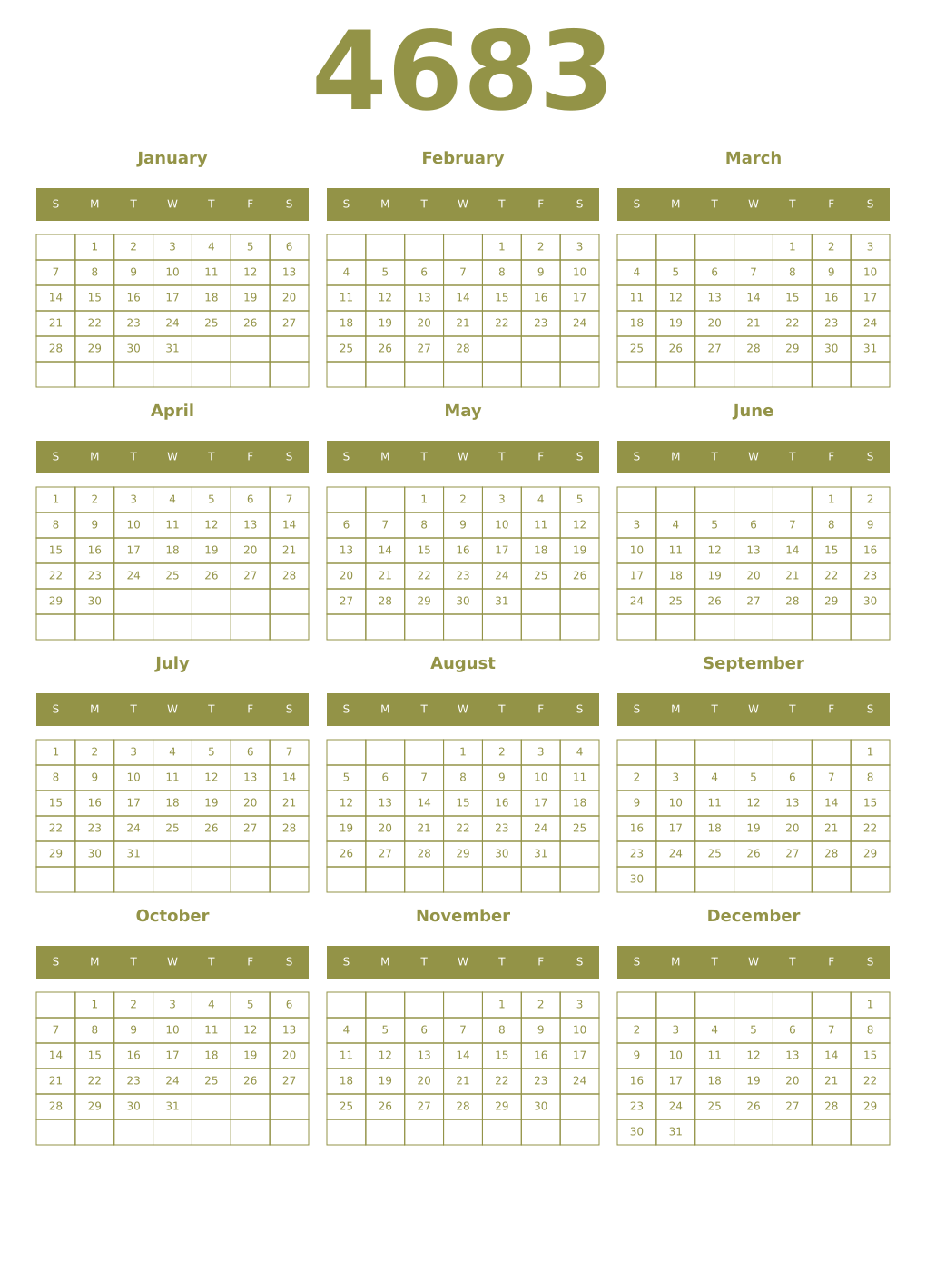 Printable 4683 Year Calendars eburnean