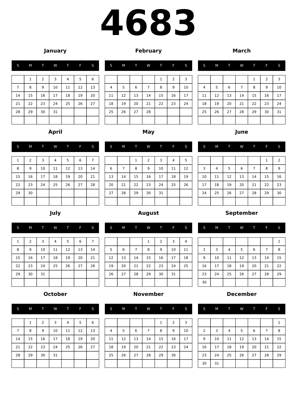 Printable 4683 Calendars