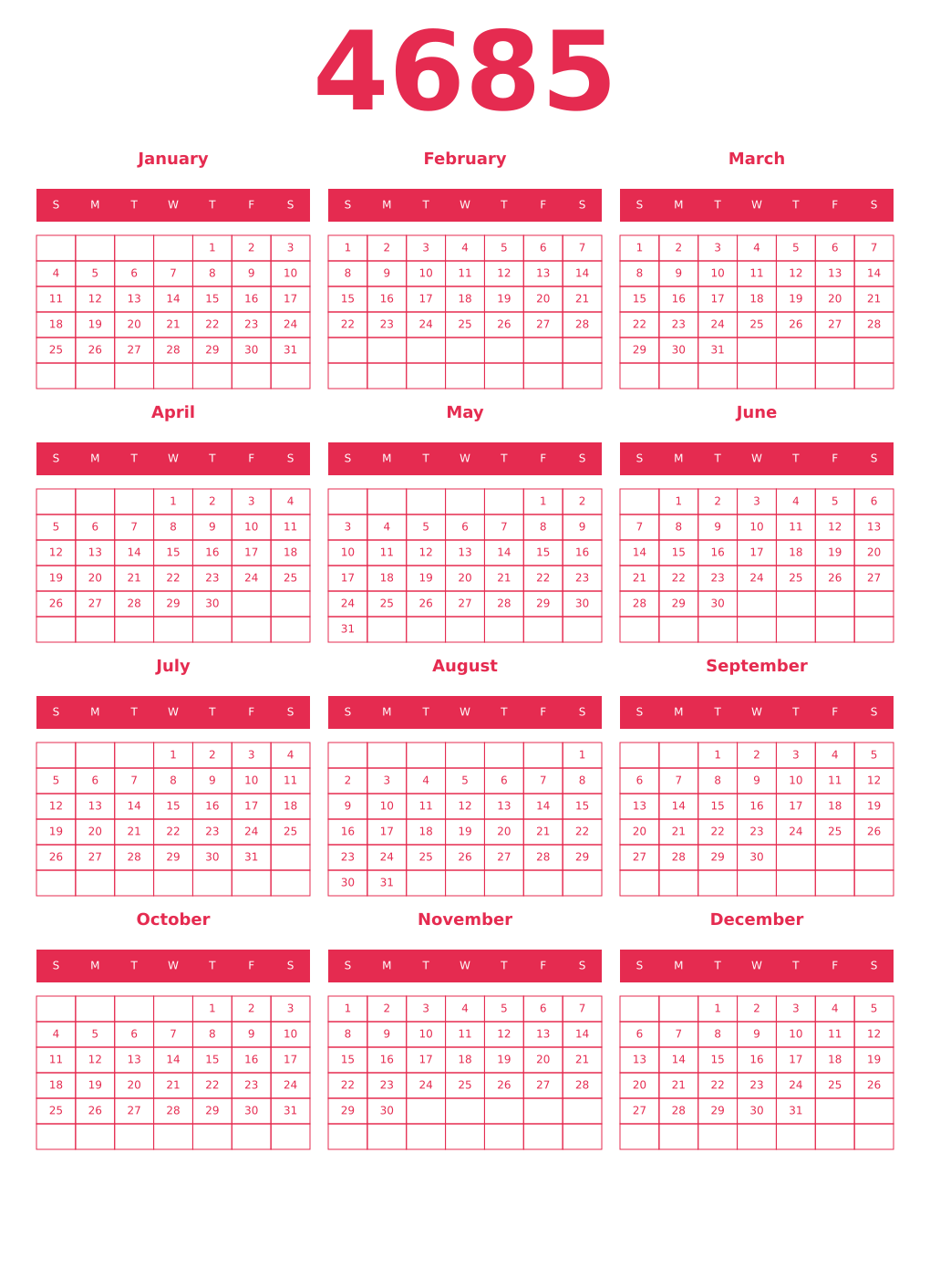 Printable 4685 Year Calendars amaranth
