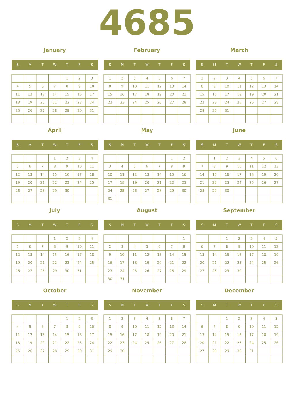 Printable 4685 Year Calendars eburnean
