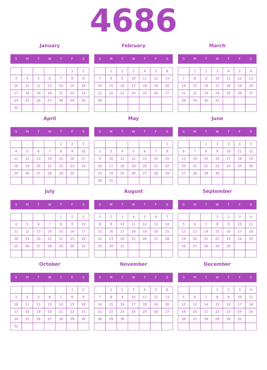 Printable 4686 Calendars