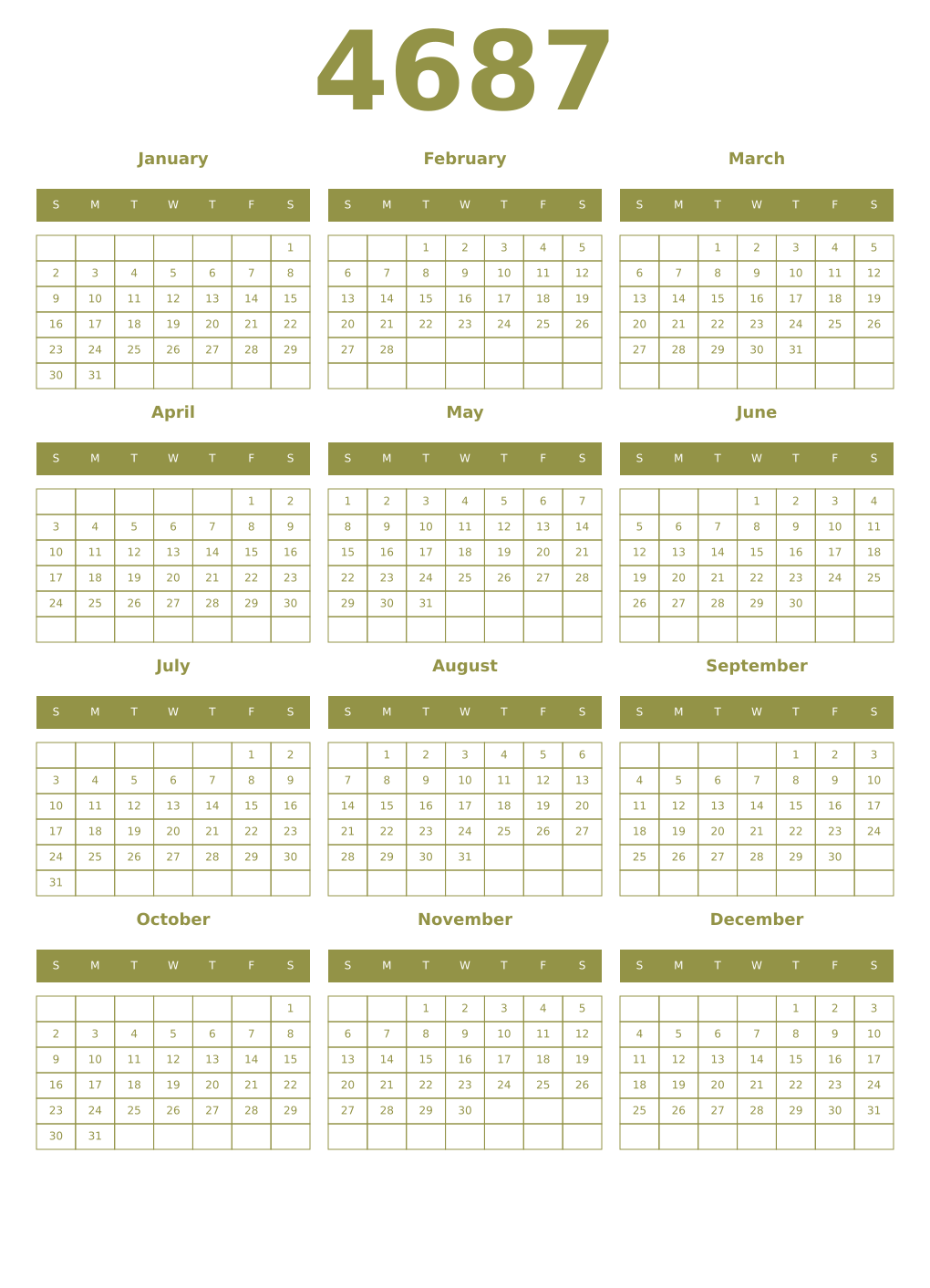 Printable 4687 Year Calendars eburnean