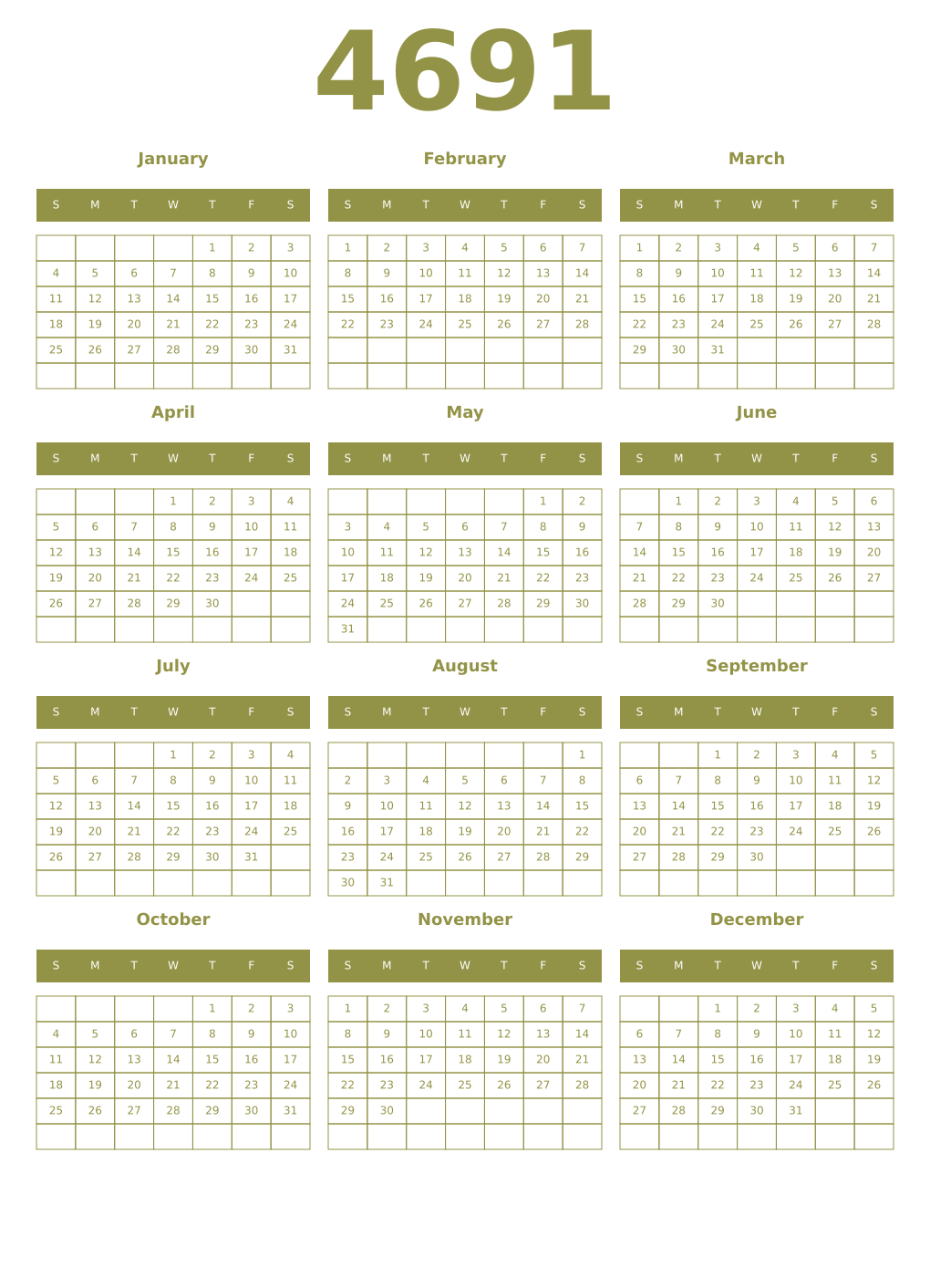 Printable 4691 Year Calendars eburnean