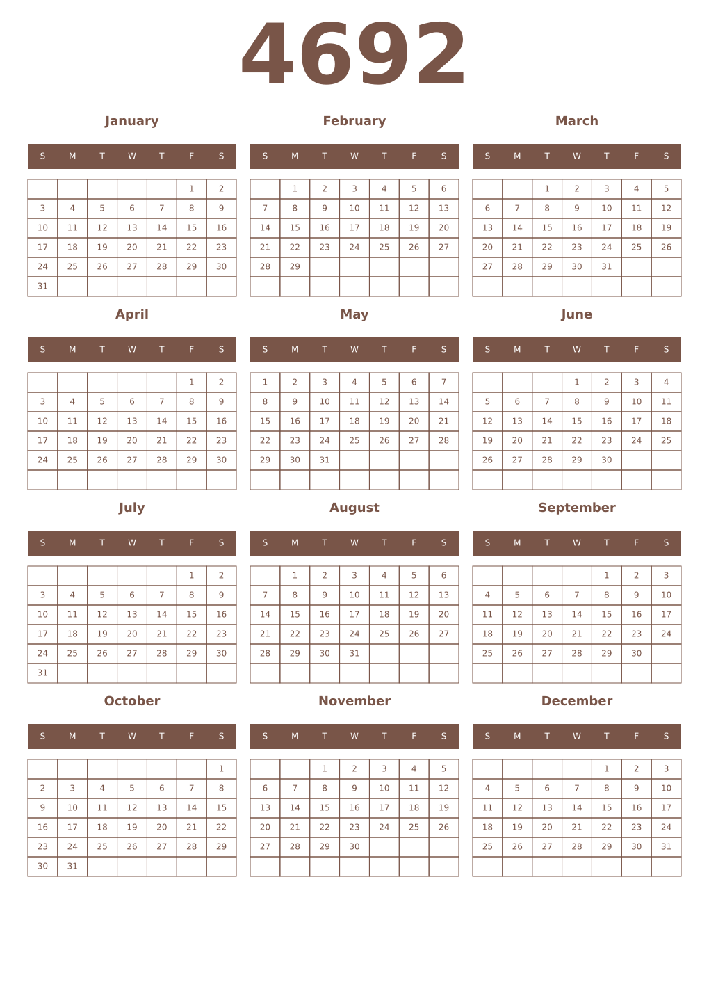 Printable 4692 Year Calendars coffe