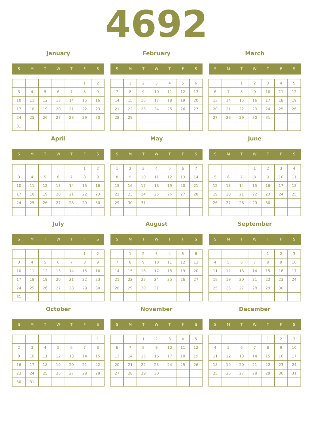 Printable 4692 Year Calendars eburnean