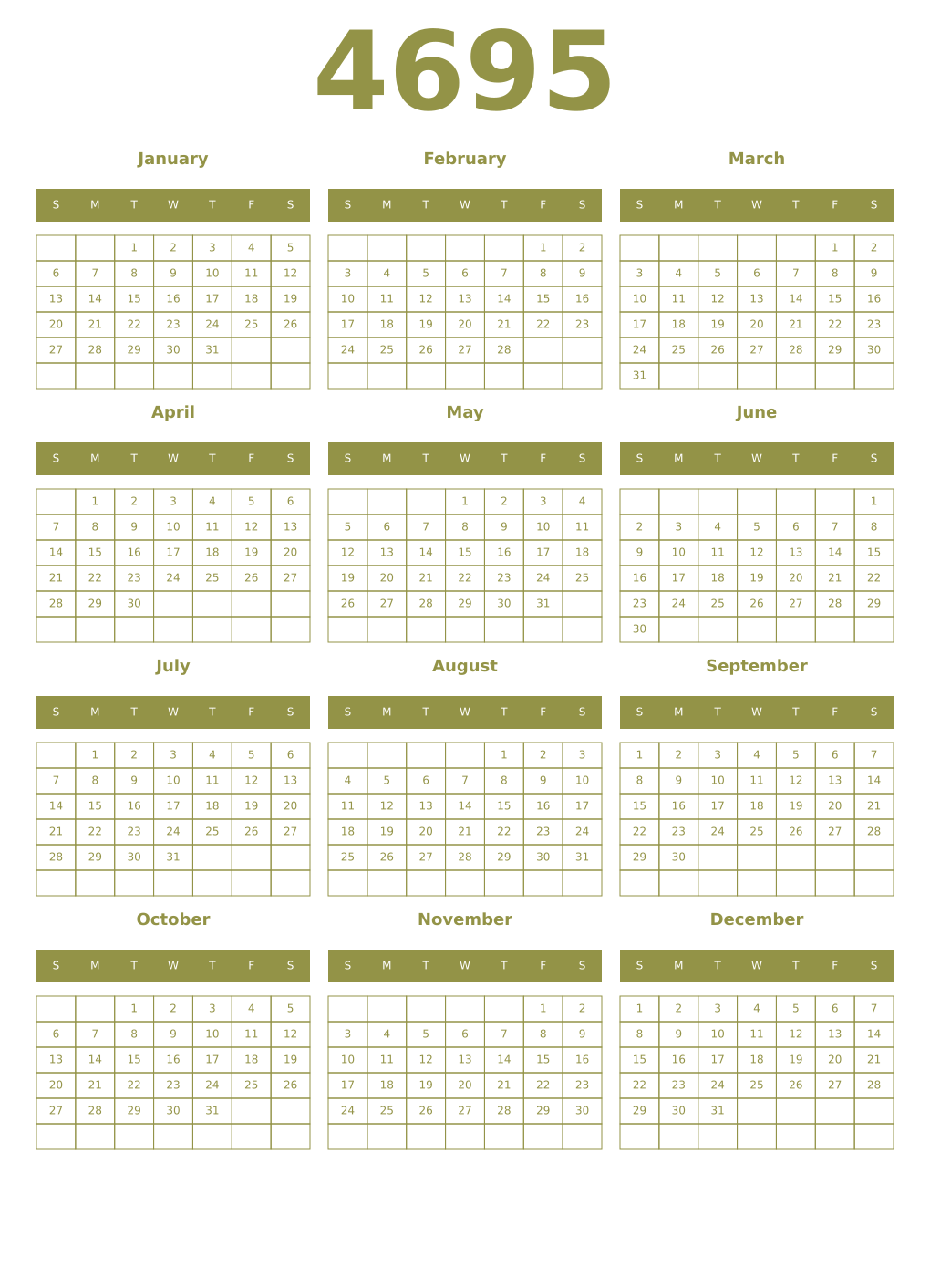Printable 4695 Year Calendars eburnean