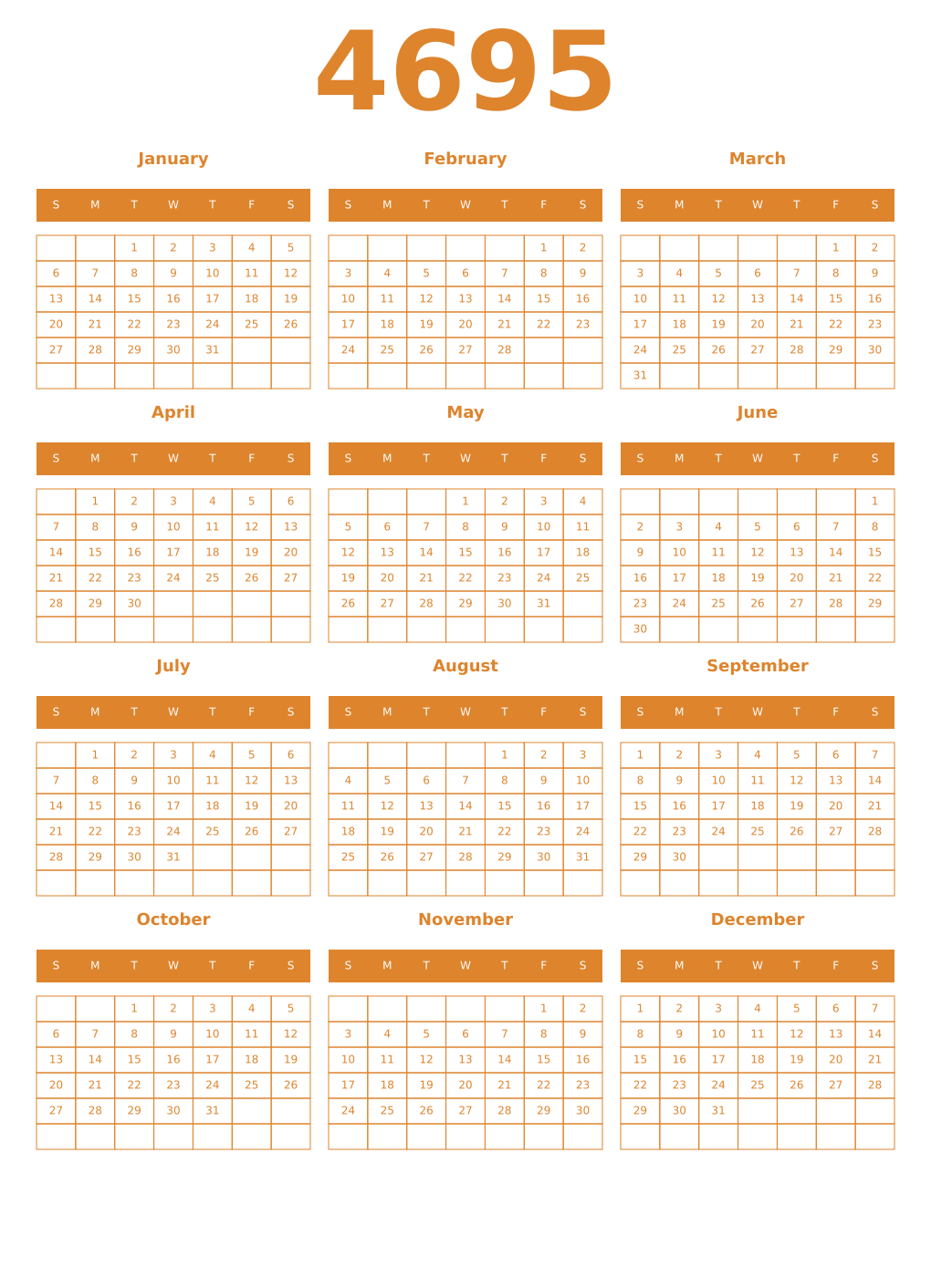 Printable 4695 Year Calendars orange